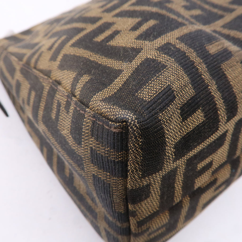 FENDI Zucca Canvas Leather Shoulder Bag Brown Black 16115