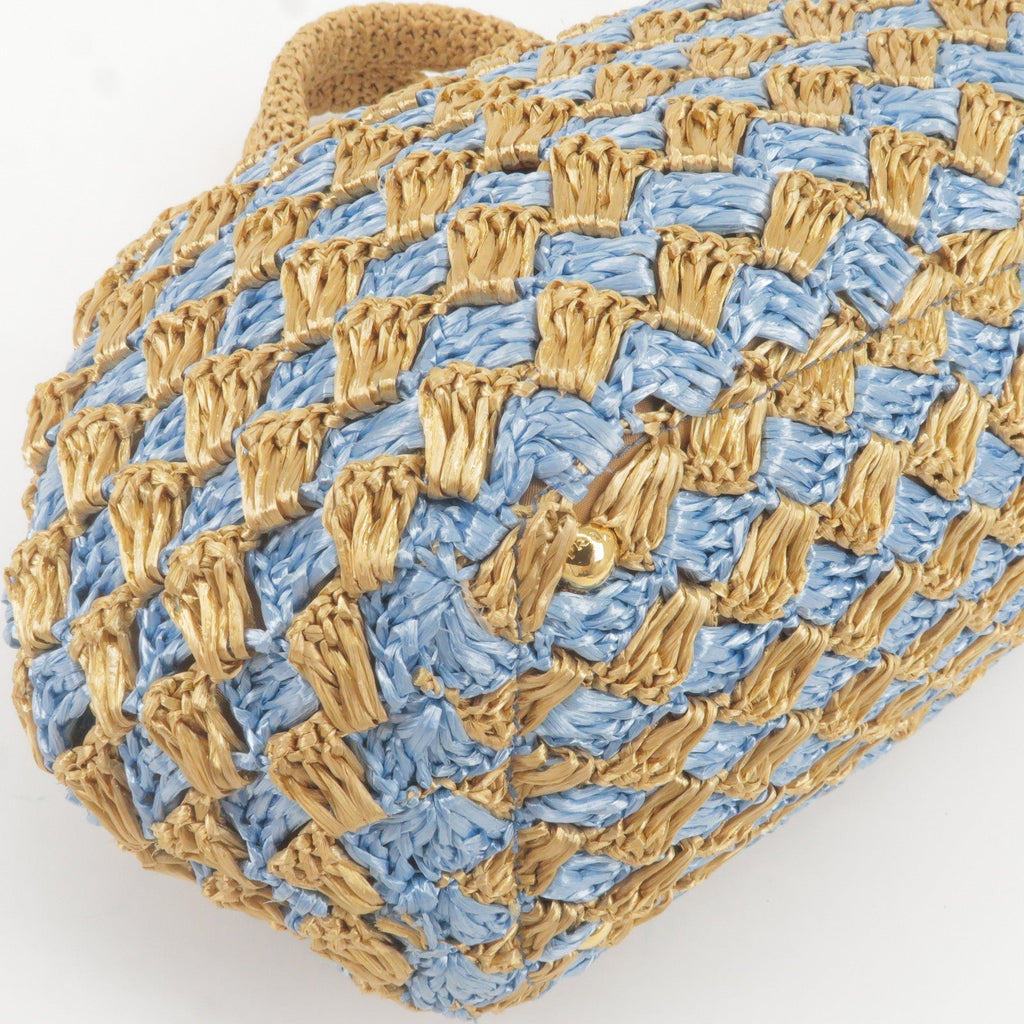 Prada Raffia Crochet Canapa Tote Bag Blue Beige BN2303