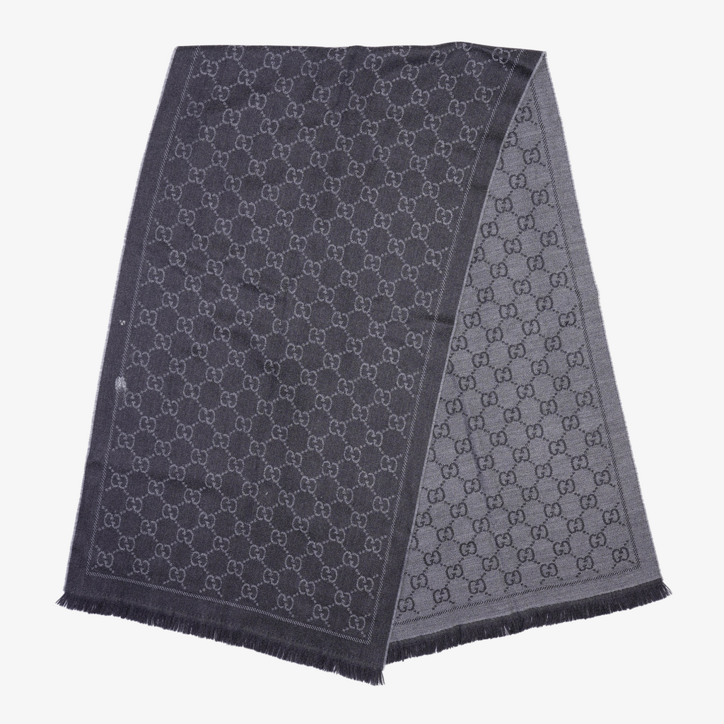 Gucci Womens GG Jacquard Scarf Black Grey