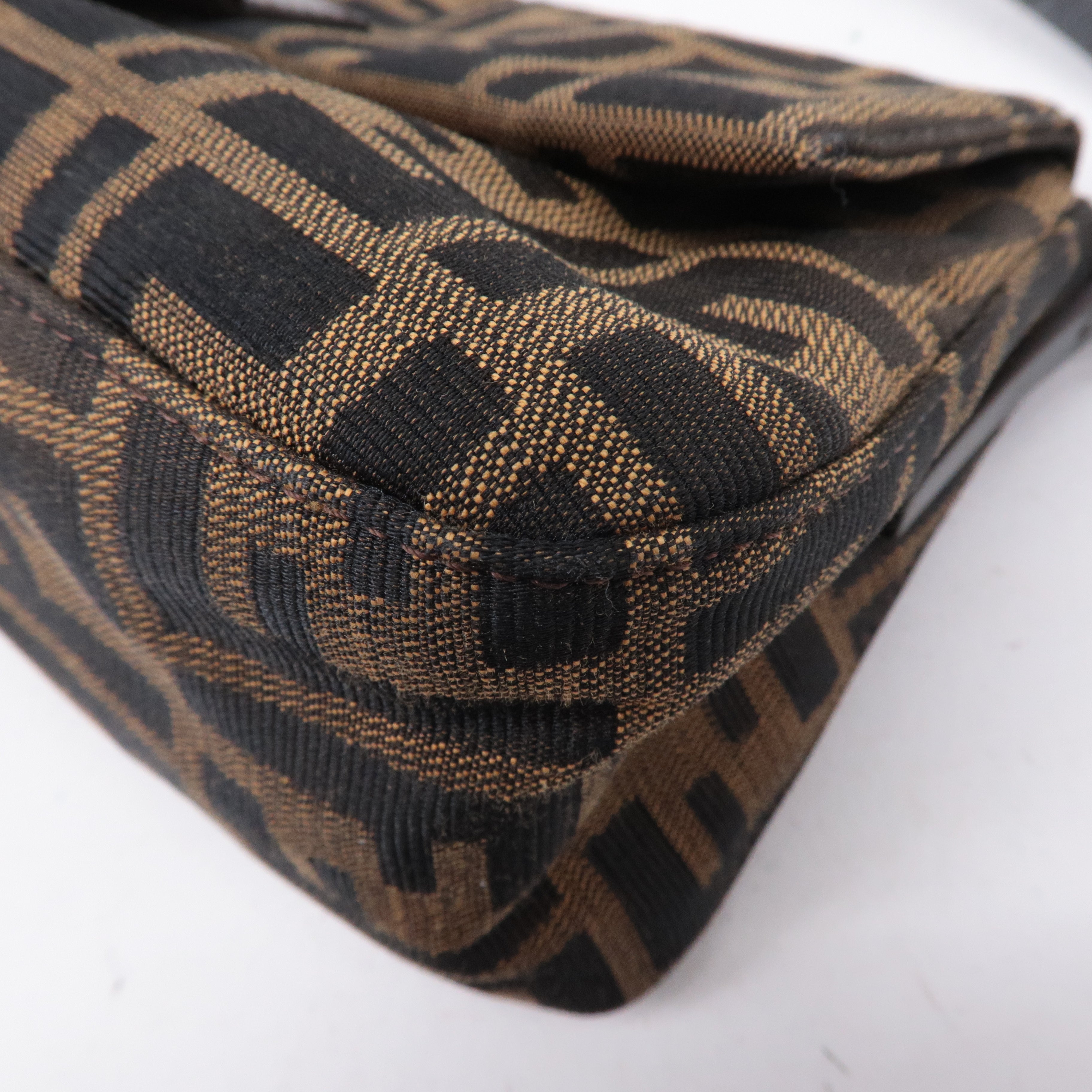 FENDI Mamma Baguette Zucca Canvas Leather Bag Brown 8BR181