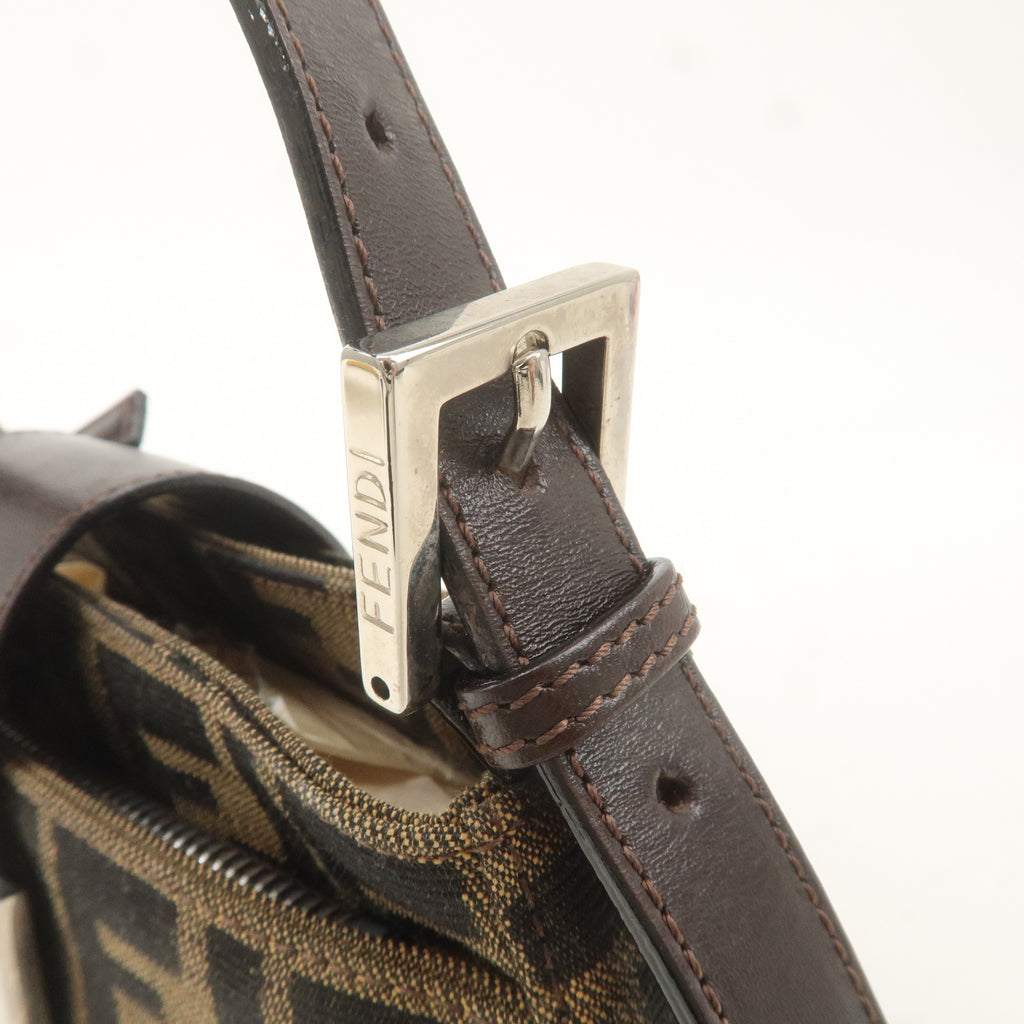 FENDI Zucca Canvas Leather Shoulder Bag Khaki Brown Black 26723