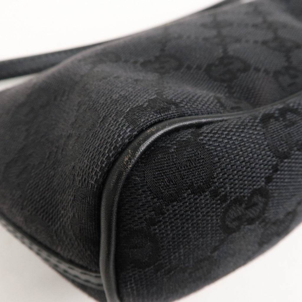 GUCCI Boat Bag GG Monogram Canvas Leather Pouch Black 039.1103