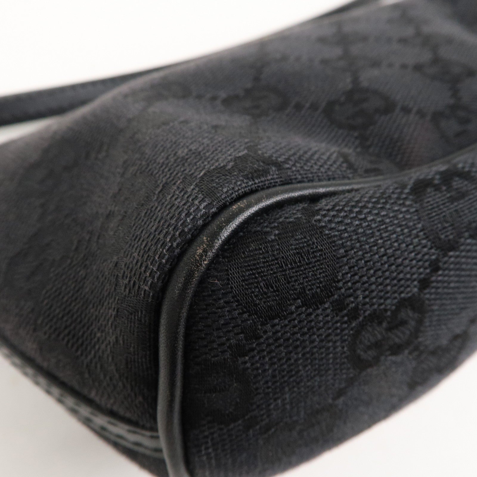 GUCCI Boat Bag GG Monogram Canvas Leather Pouch Black 039.1103