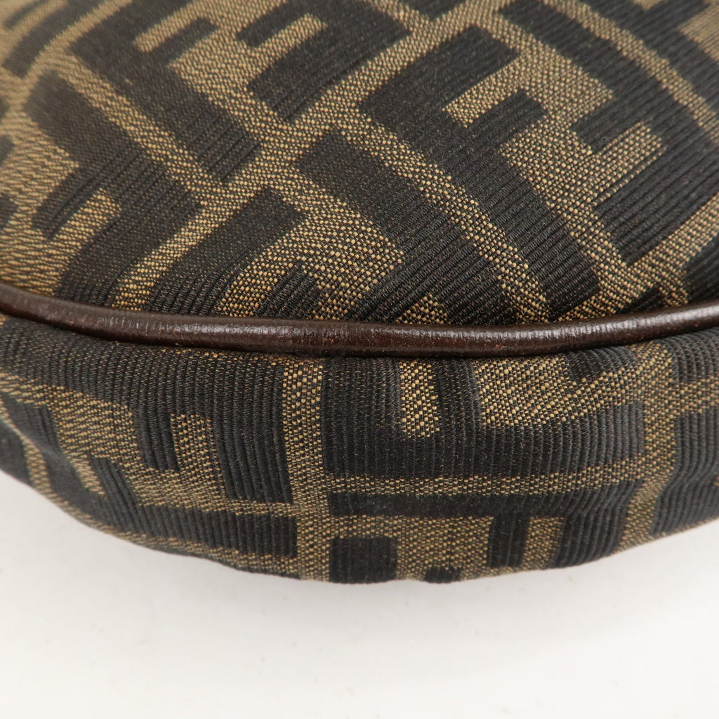 FENDI Zucca Canvas Leather Shoulder Bag Brown Black