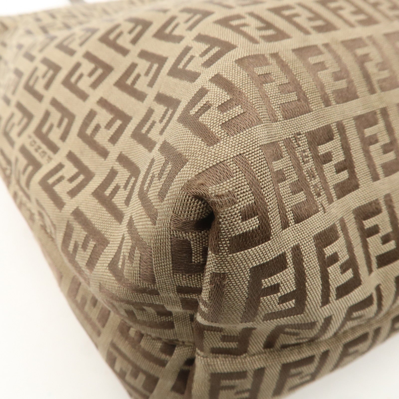 FENDI Zucchino Canvas Leather Tote Bag Brown Beige 8BH024