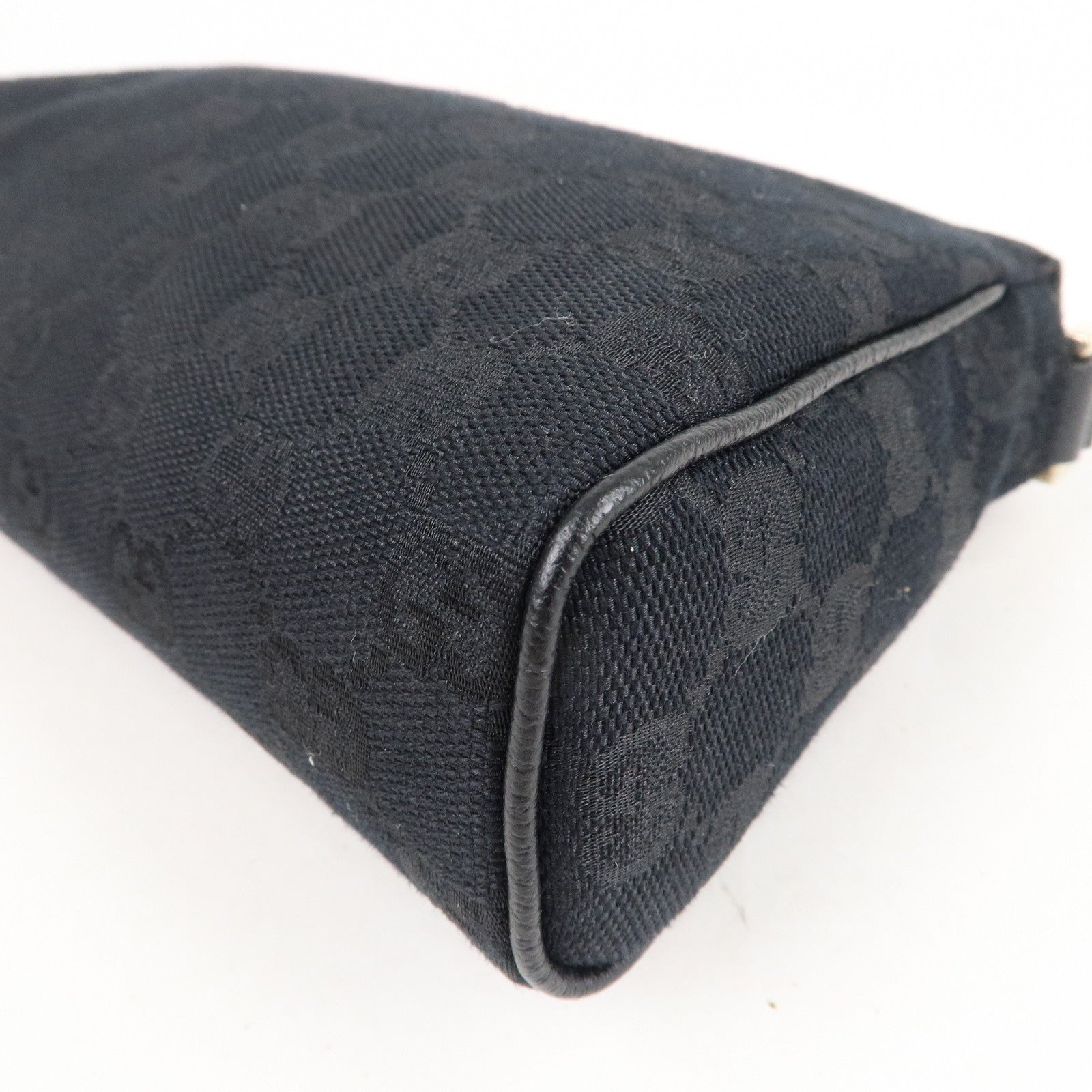 GUCCI Abbey GG Canvas Leather Hand Bag Pouch Black 145750