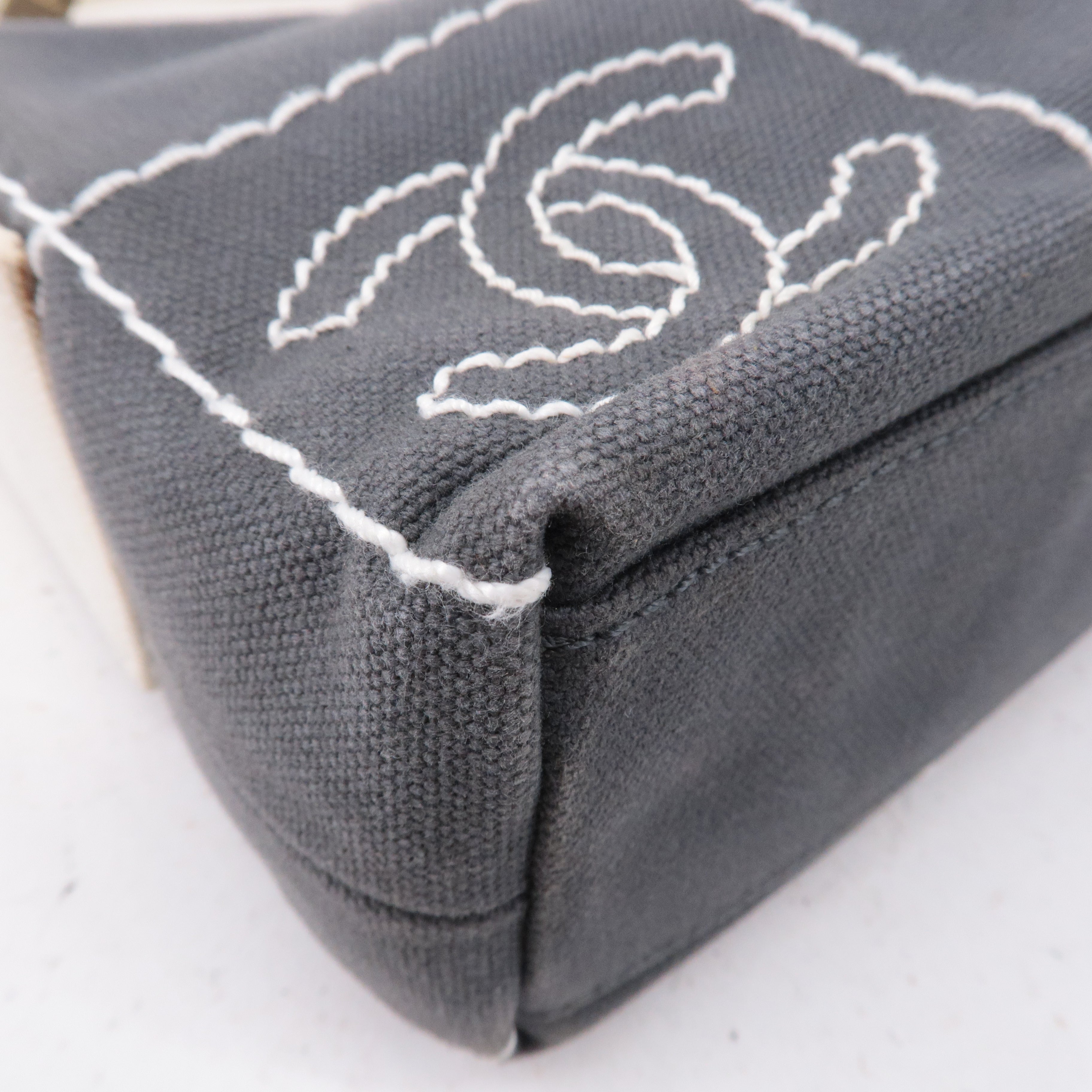 CHANEL Chocolate Bar Wild Stitch Canvas Hand Bag Gray