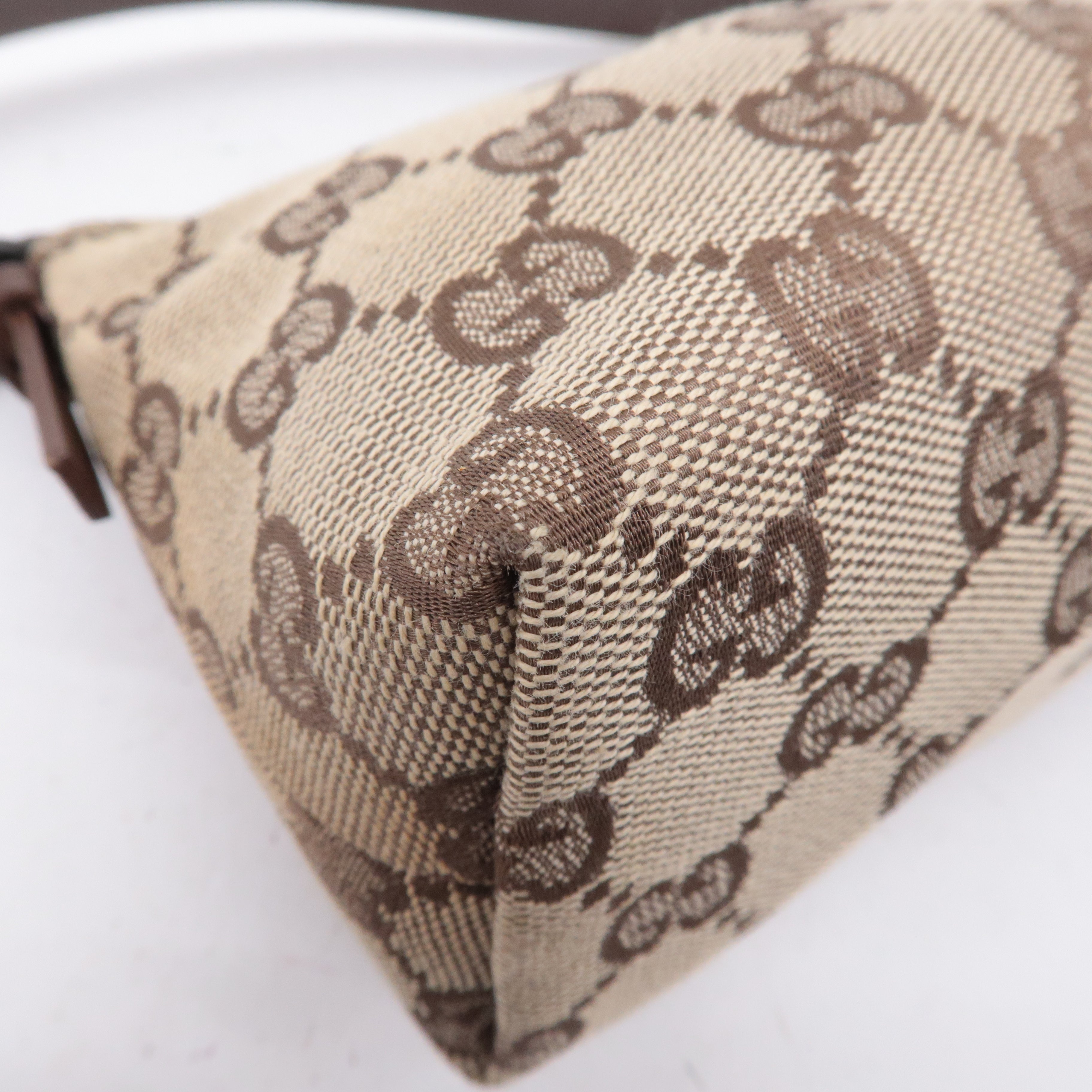 GUCCI GG Canvas Leather Hand Bag Pouch Beige Brown 103399
