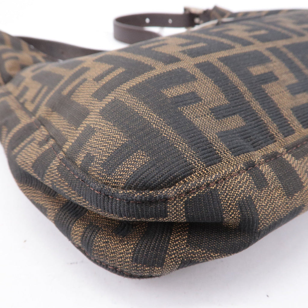 FENDI Zucca Canvas Leather Shoulder Bag Brown Black 26569
