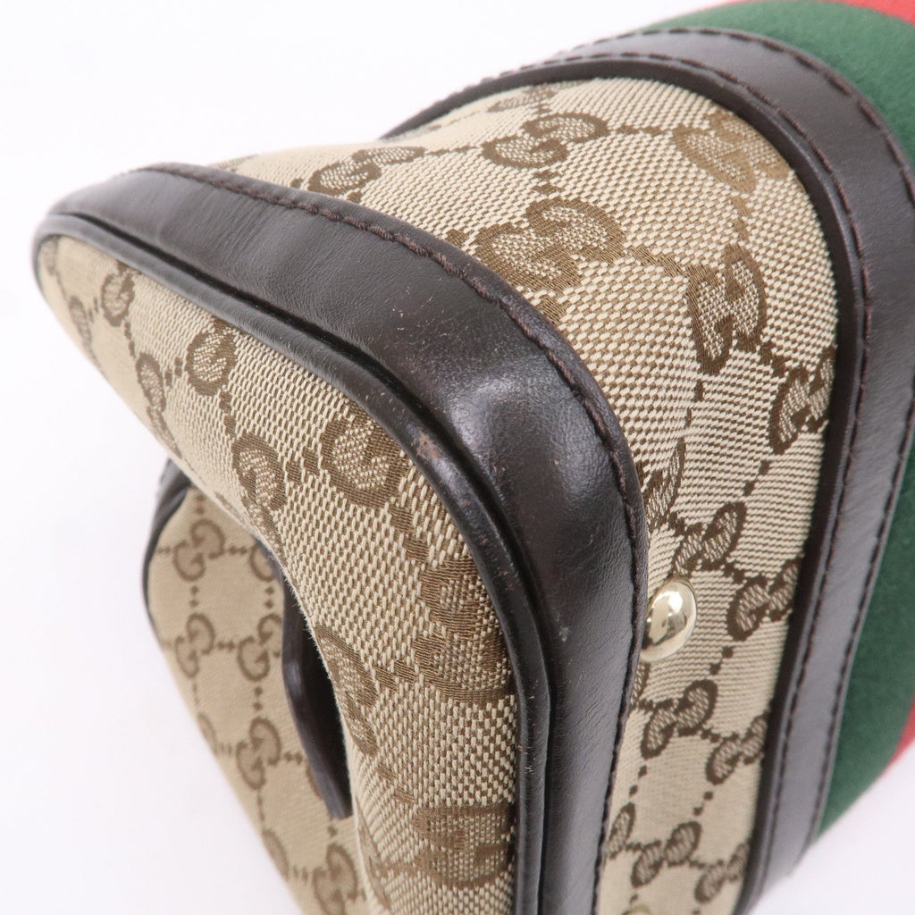 GUCCI Sherry GG Canvas Leather Boston Bag Beige Brown 269876