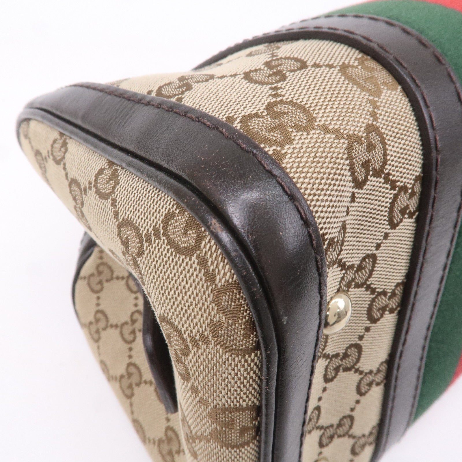 GUCCI Sherry GG Canvas Leather Boston Bag Beige Brown 269876