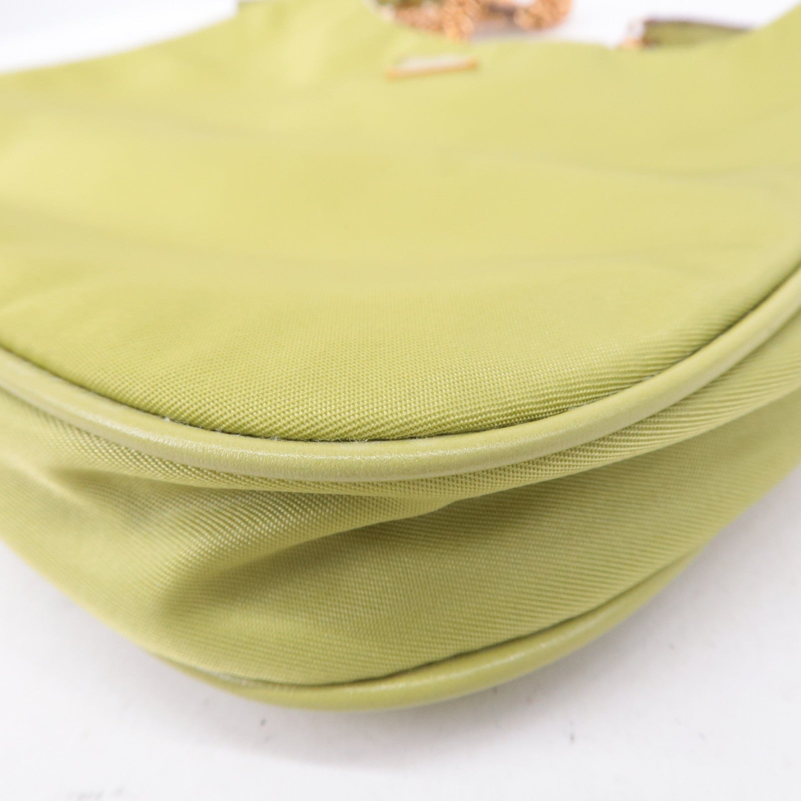 Prada Logo Nylon Leather Chain Shoulder Bag Light Green BR0104