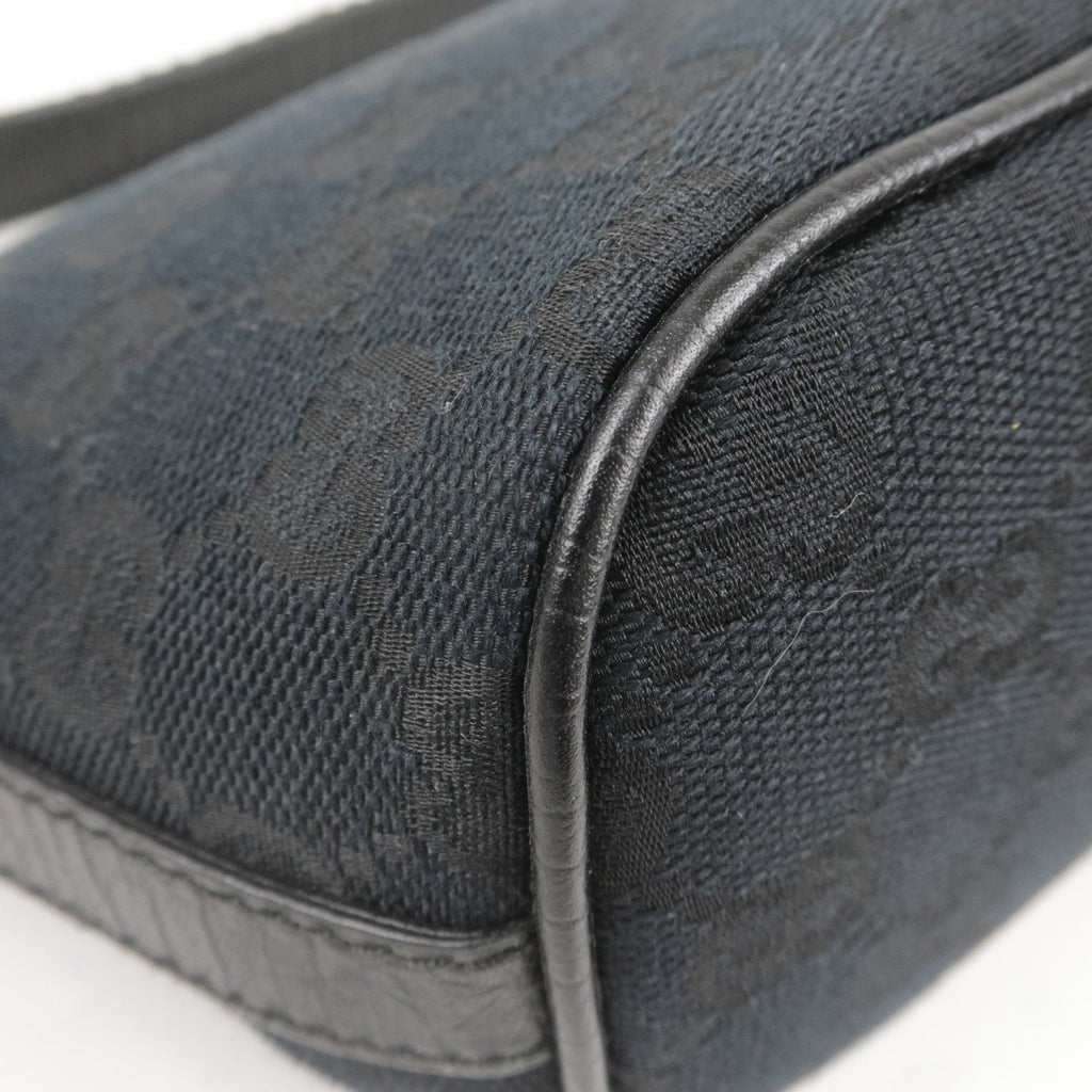 GUCCI Sherry GG Canvas Leather Hand Bag Purse Pouch Black 141809