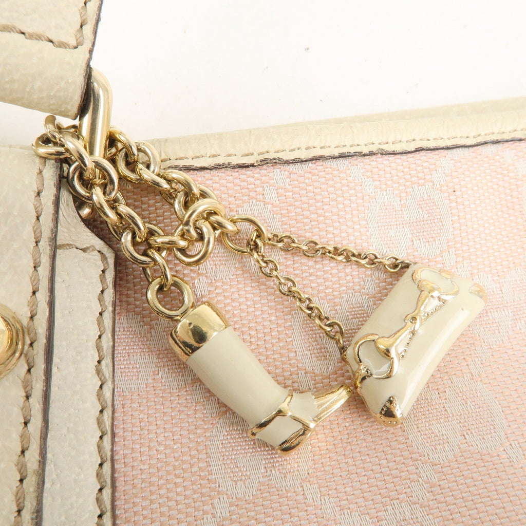 GUCCI Sherry GG Canvas Leather Shoulder Bag Pink White 144388