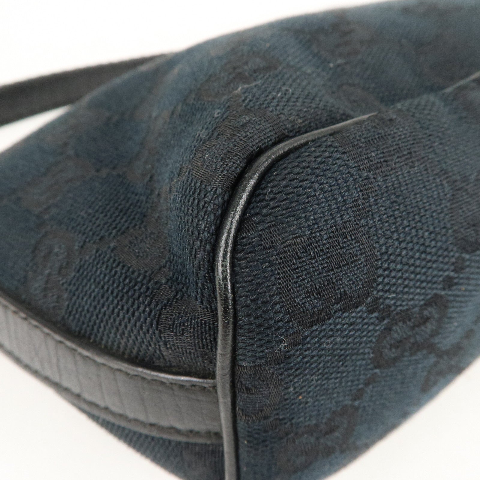 GUCCI Boat Bag Sherry GG Canvas Leather Pouch Black 141809