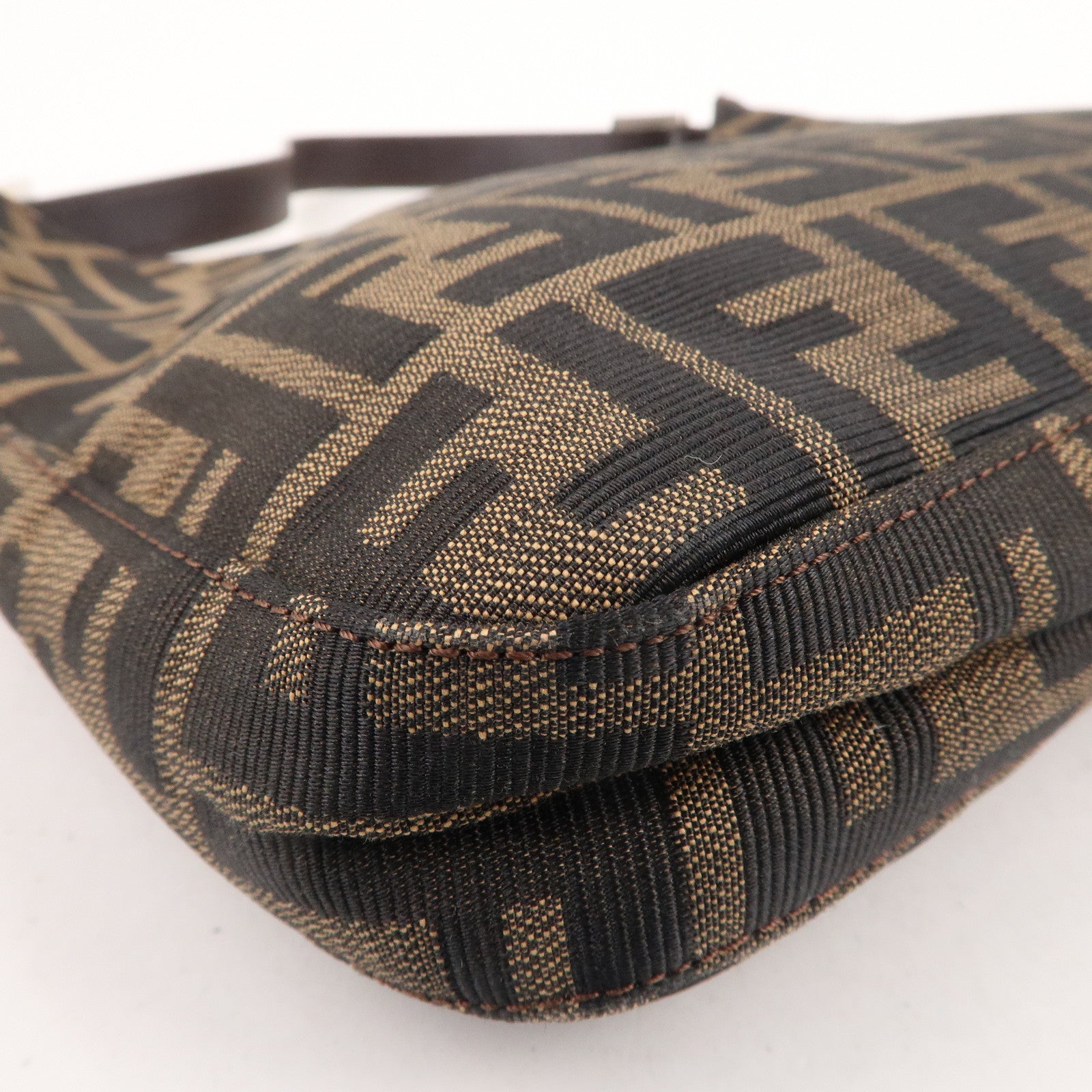 FENDI Zucca Canvas Leather Shoulder Bag Brown Black 26569