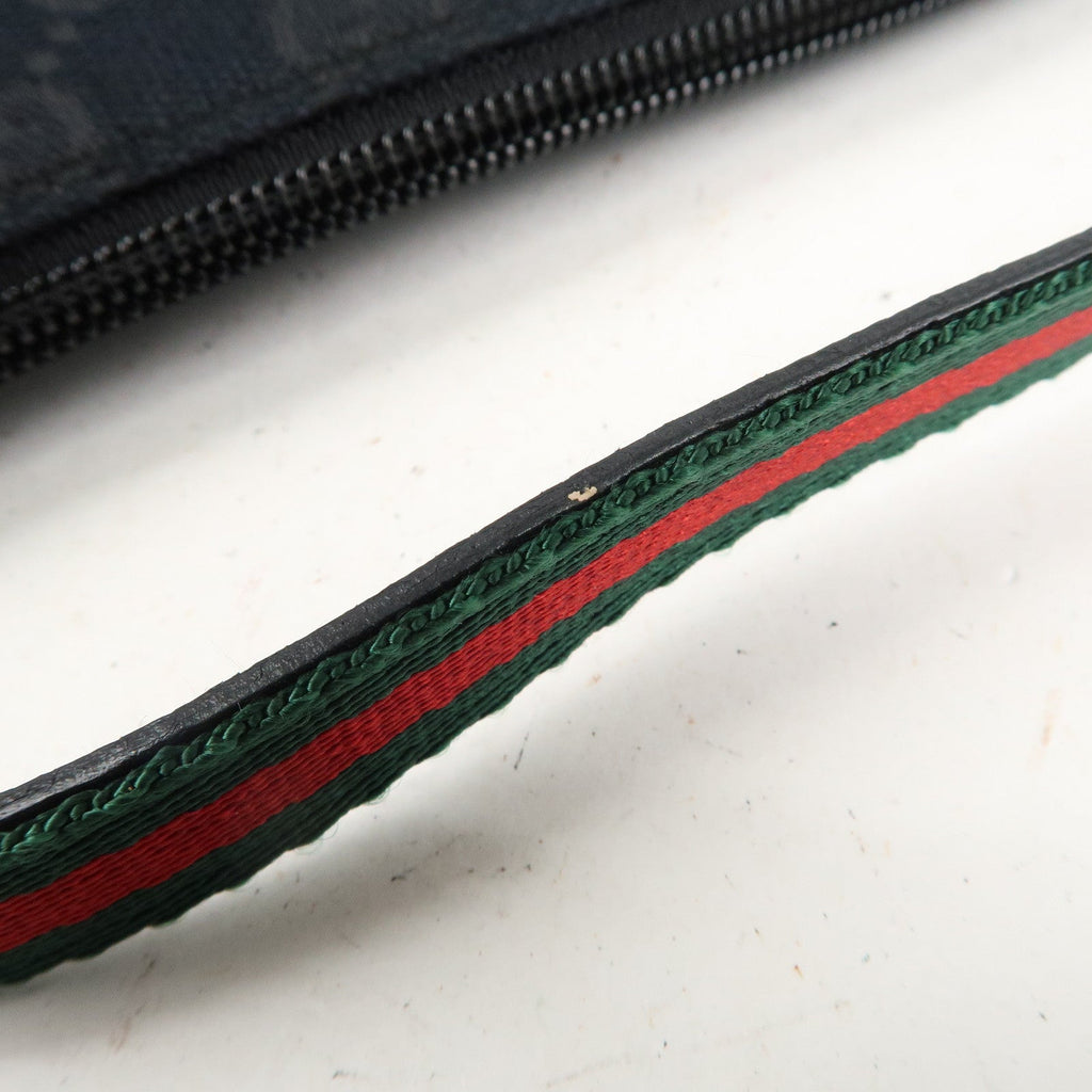 GUCCI Boat Bag Sherry GG Canvas Leather Pouch Black 141809
