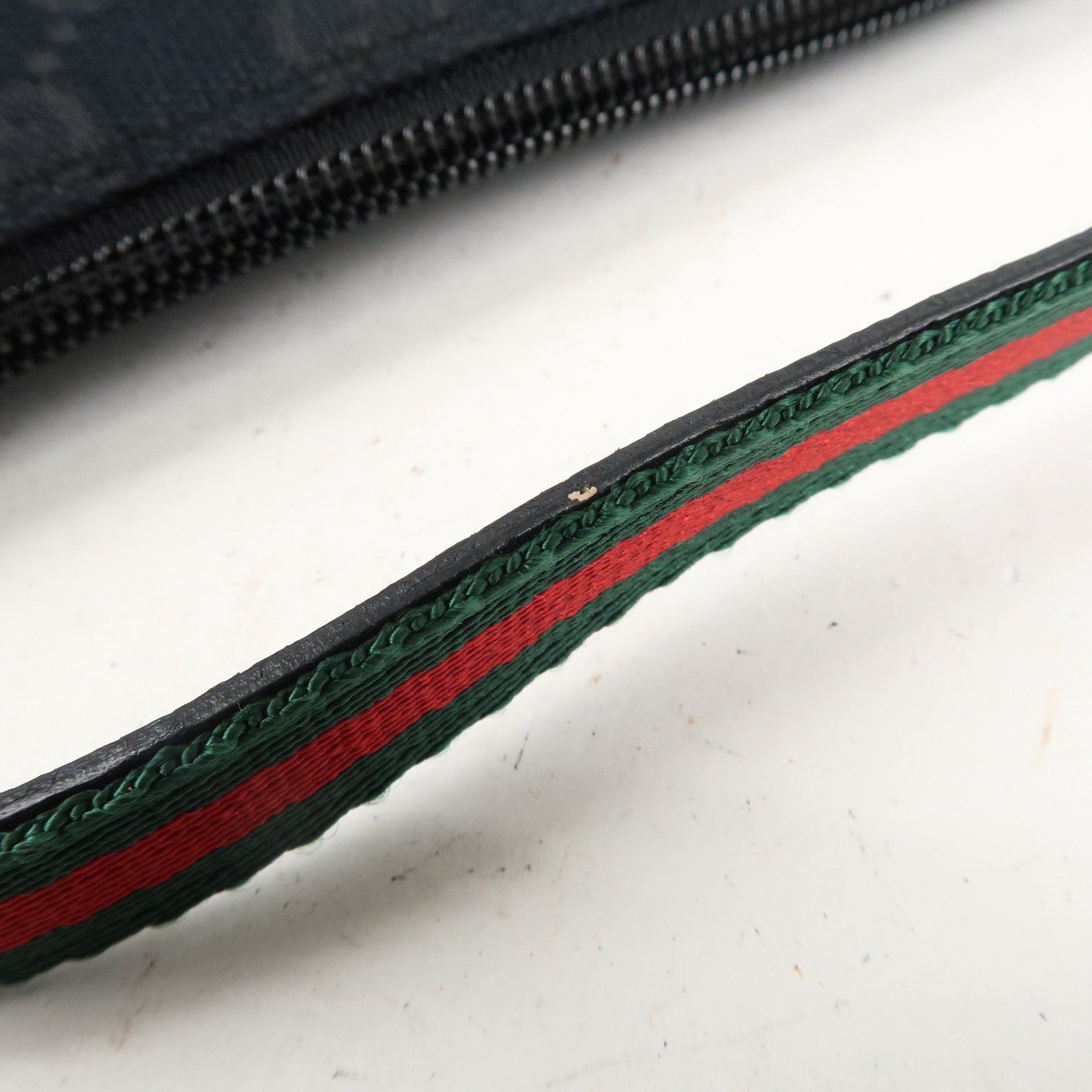 GUCCI Boat Bag Sherry GG Canvas Leather Pouch Black 141809