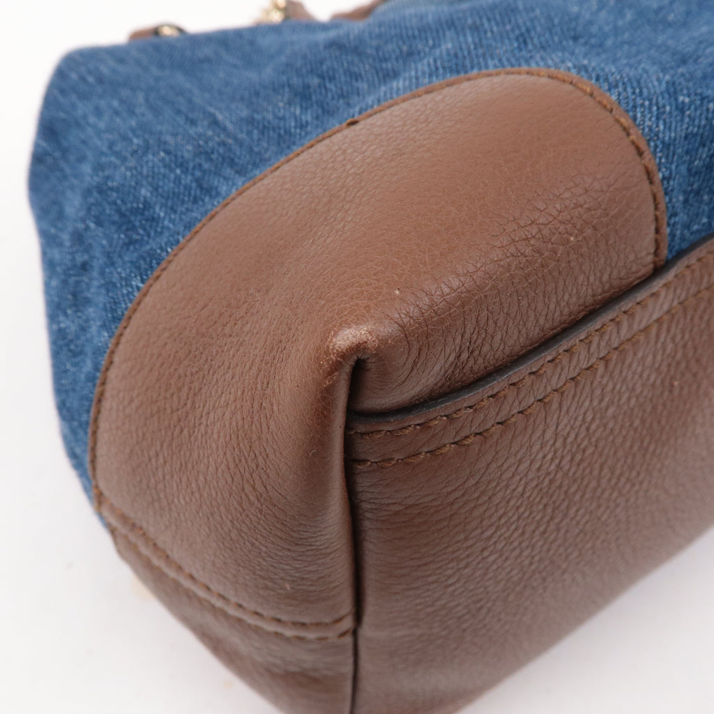GUCCI SOHO Denim Leather Chain Shoulder Bag Blue Brown 308982