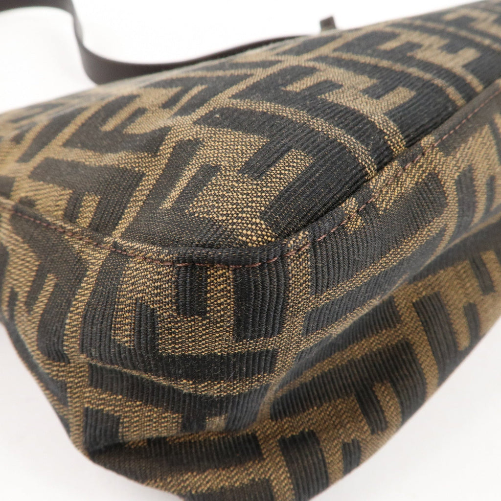 FENDI Zucca Canvas Leather Shoulder Bag Brown Black 26566