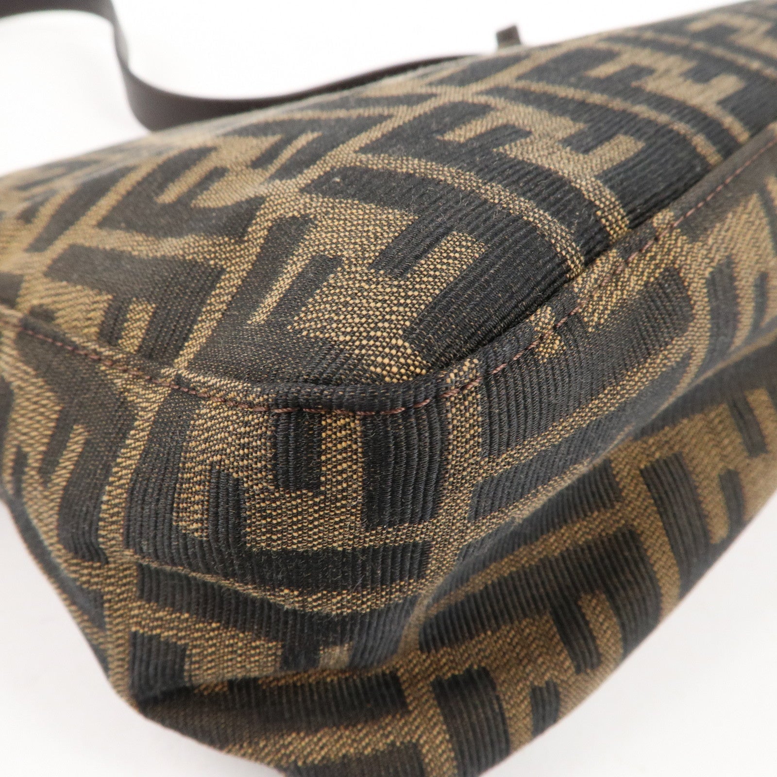FENDI Zucca Canvas Leather Shoulder Bag Brown Black 26566