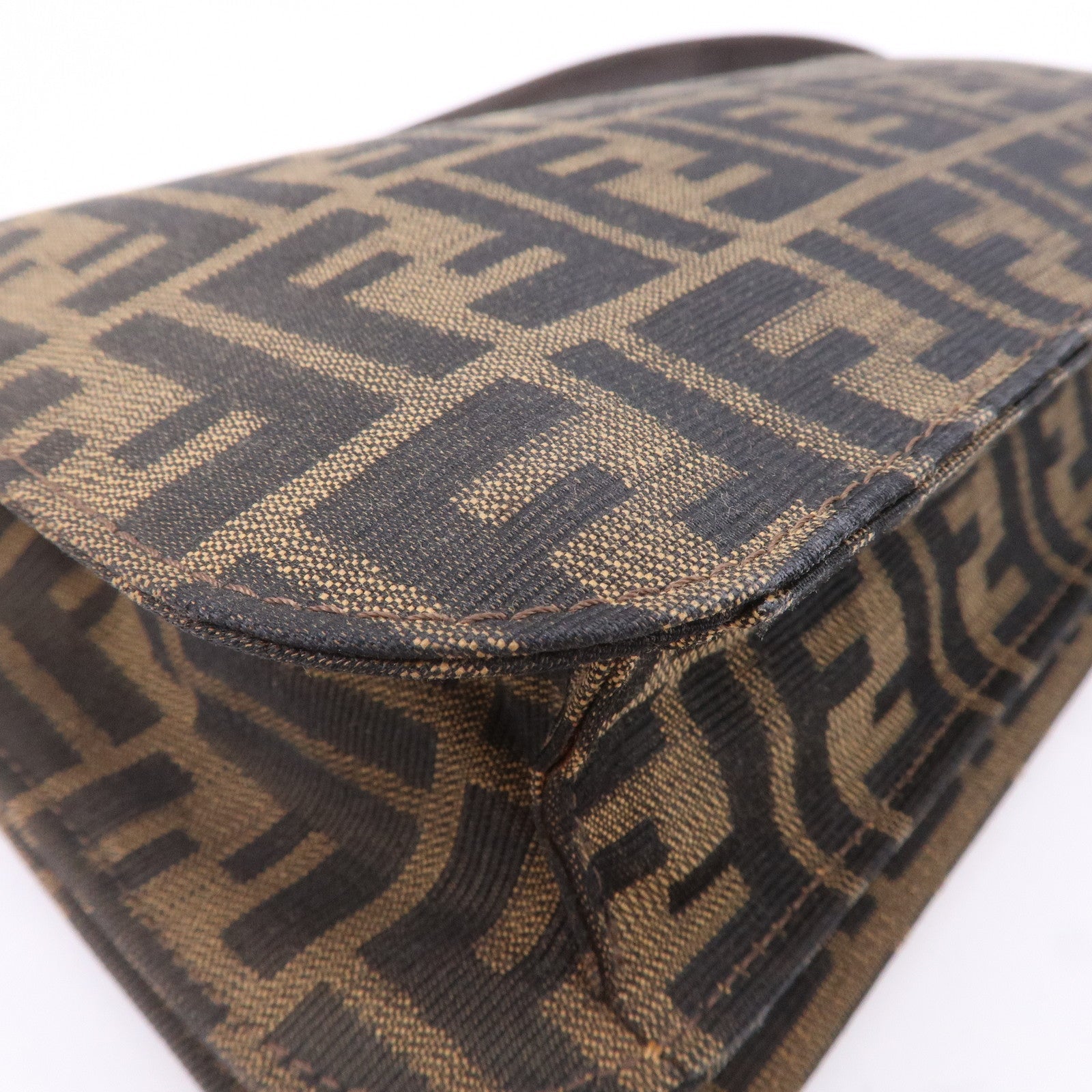 FENDI Zucca Canvas Leather Shoulder Bag Brown Black 16322