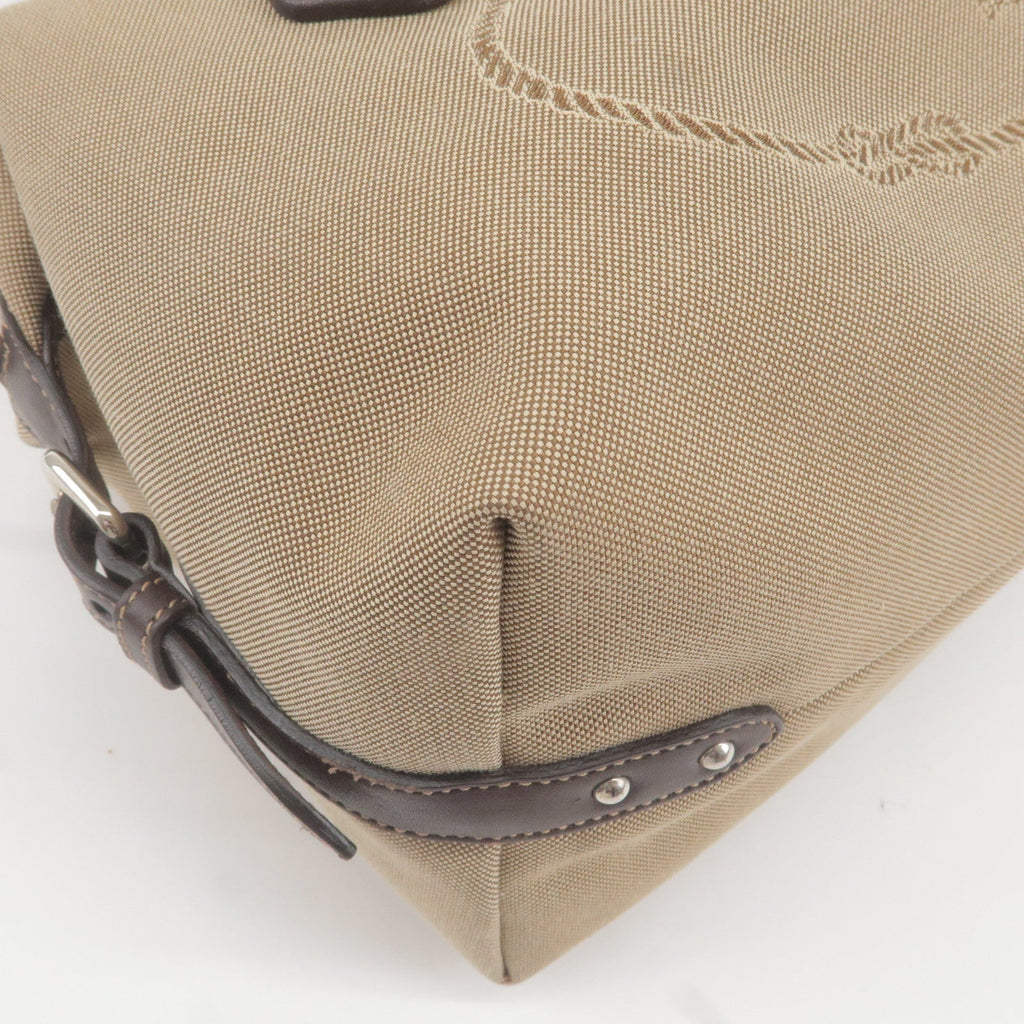 Prada Logo Jacquard Leather Boston Bag Beige Brown BR3461