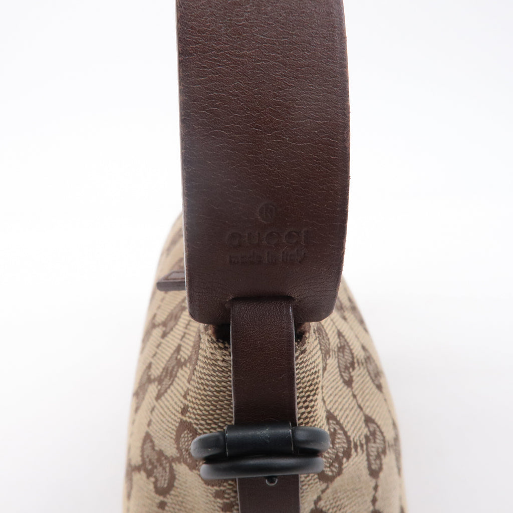 GUCCI GG Canvas Leather Hand Bag Pouch Beige Brown 103399