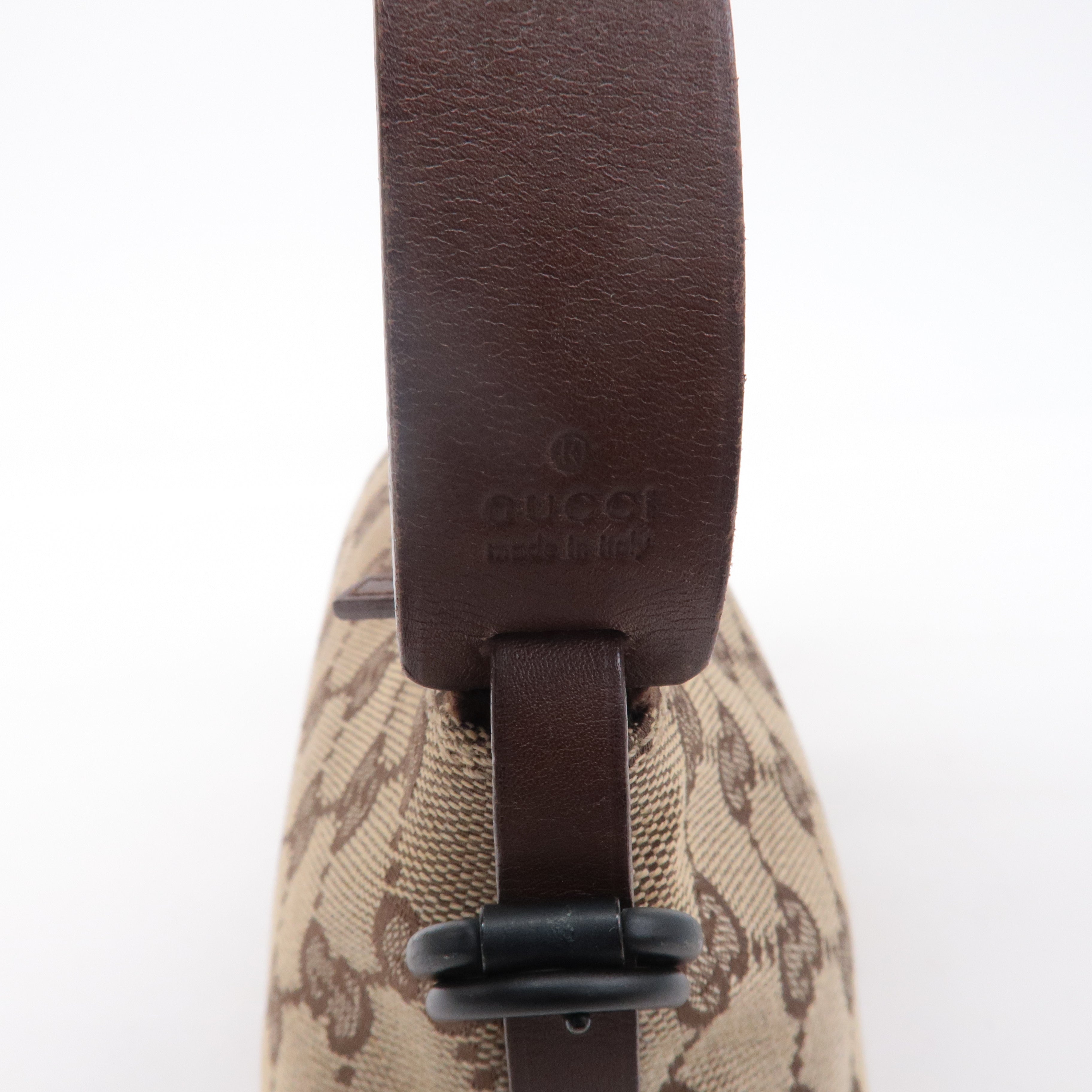 GUCCI GG Canvas Leather Hand Bag Pouch Beige Brown 103399