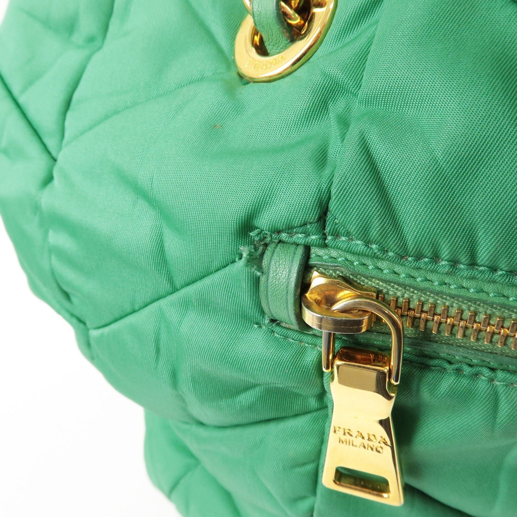 Prada Logo Nylon Leather Chain Tote Bag Green BR4383