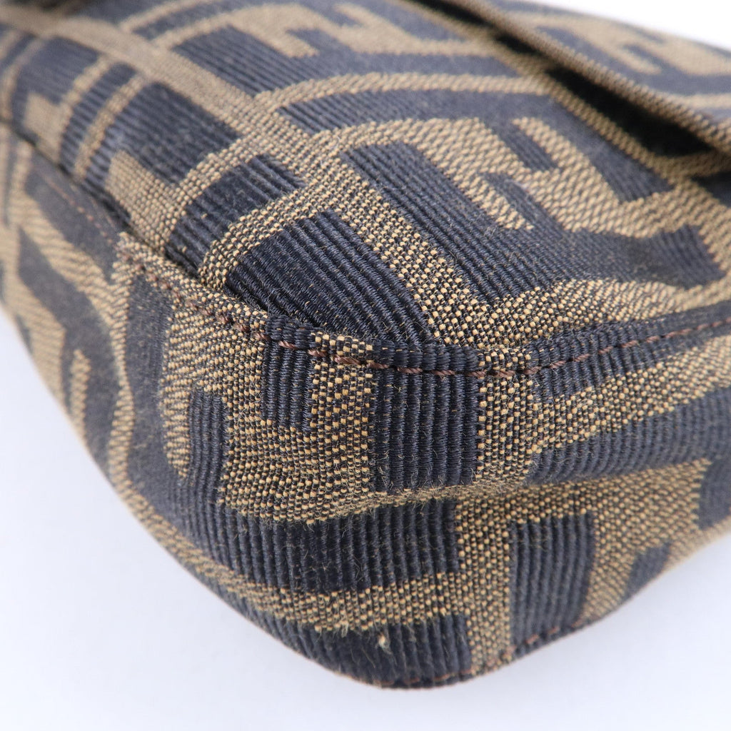 FENDI Mamma Baguette Zucca Canvas Leather Shoulder Bag Brown 26424