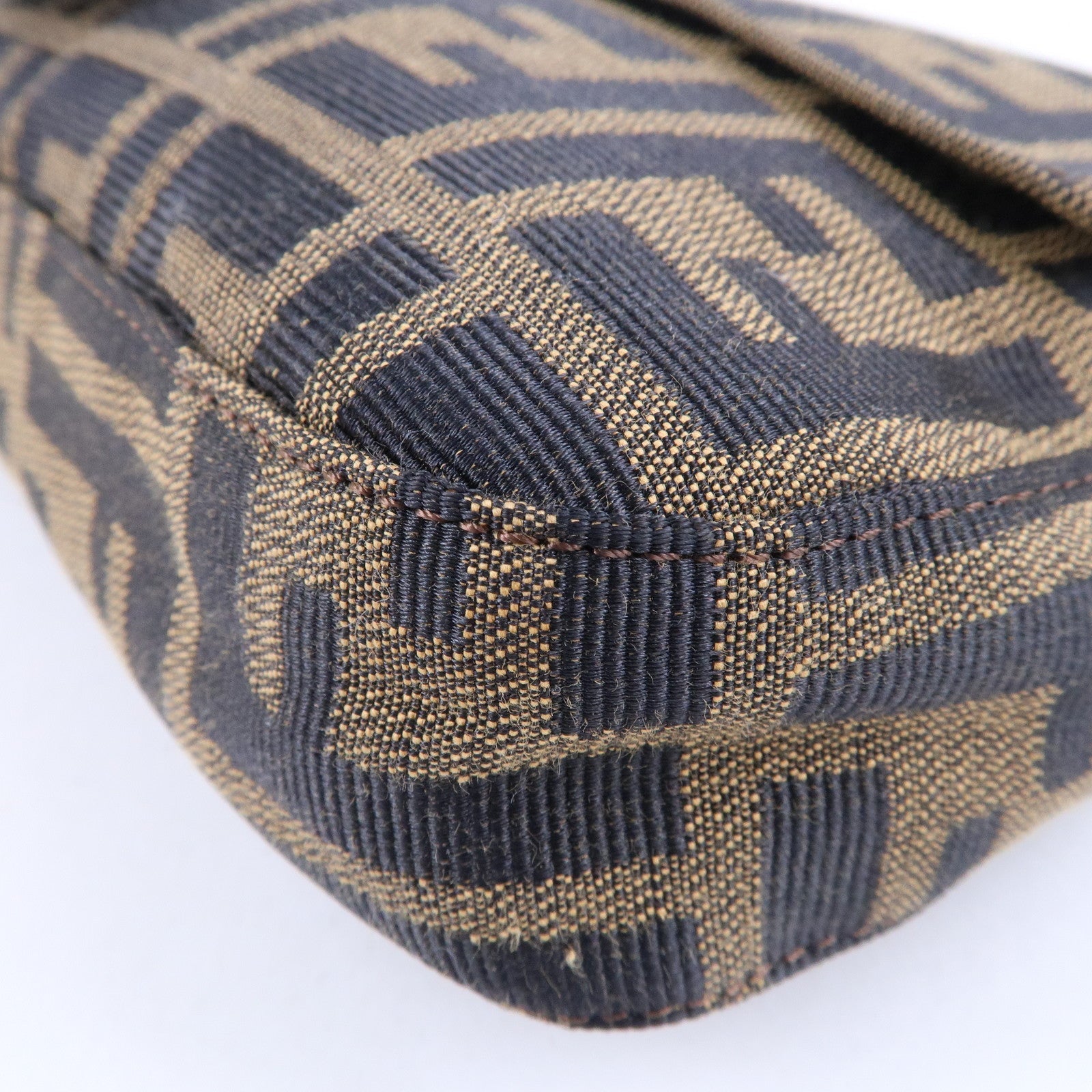 FENDI Mamma Baguette Zucca Canvas Leather Shoulder Bag Brown 26424