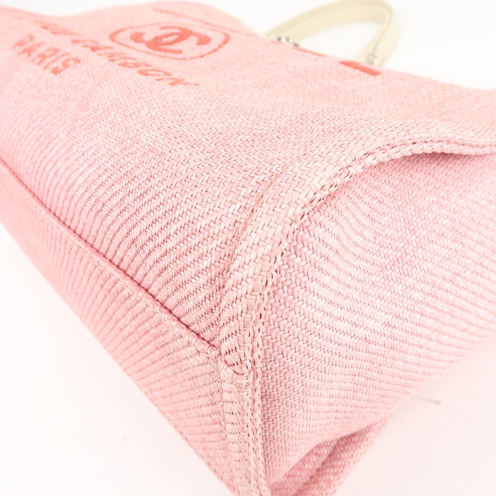 CHANEL Deauville MM Straw Leather Chain Tote Bag Pink A67001