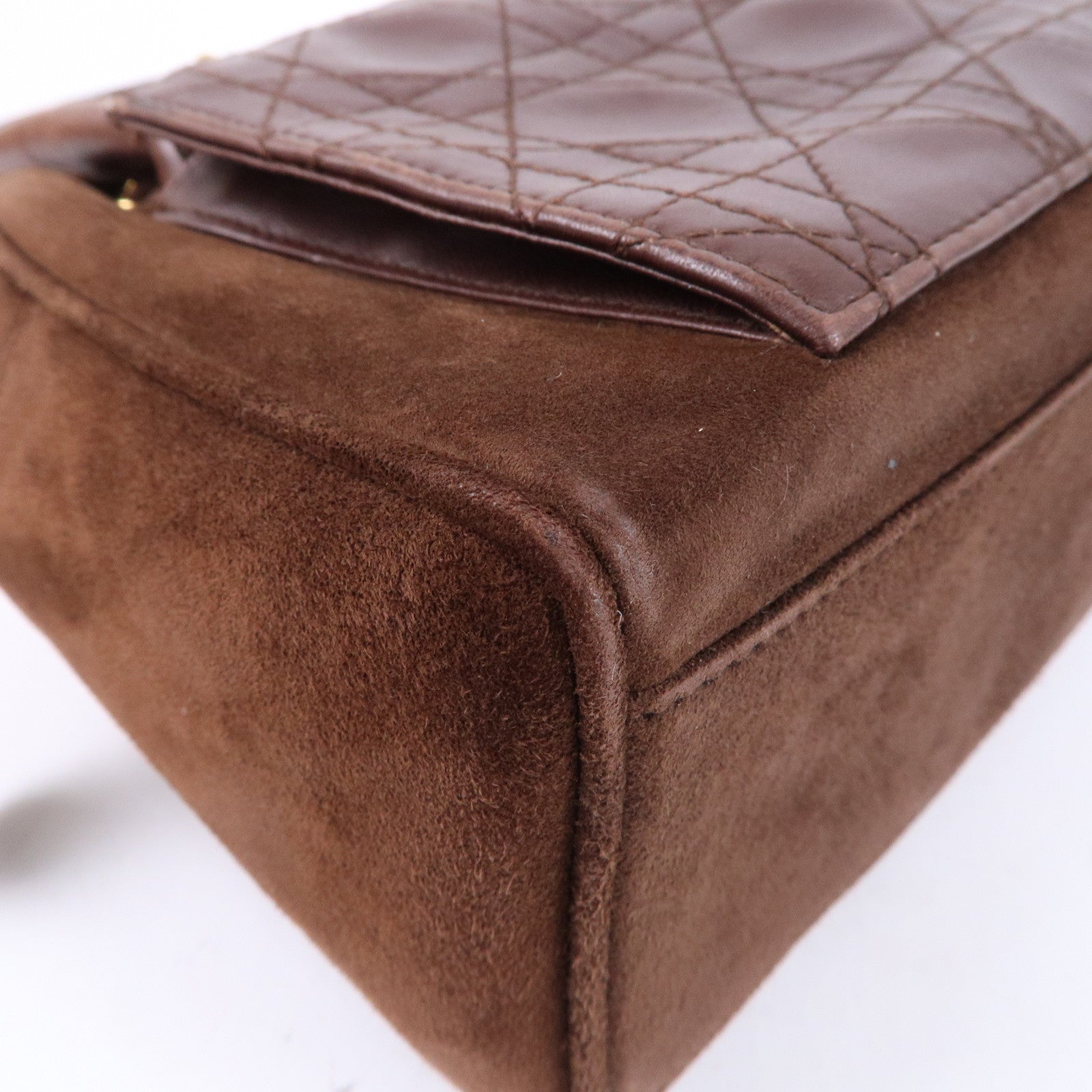 Christian Dior Cannage Suede Leather Hand Bag Brown