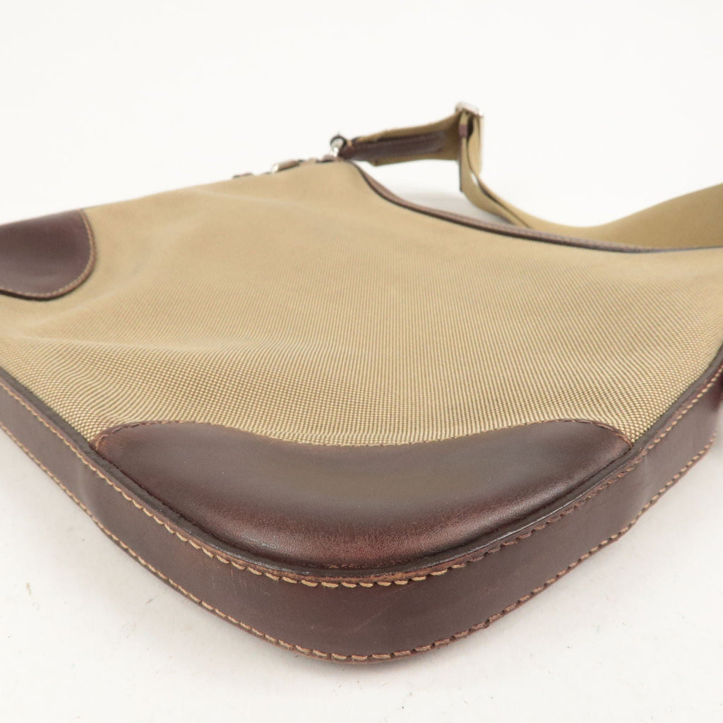 Prada Logo Jacquard Leather Shoulder Bag Beige Brown BT0533