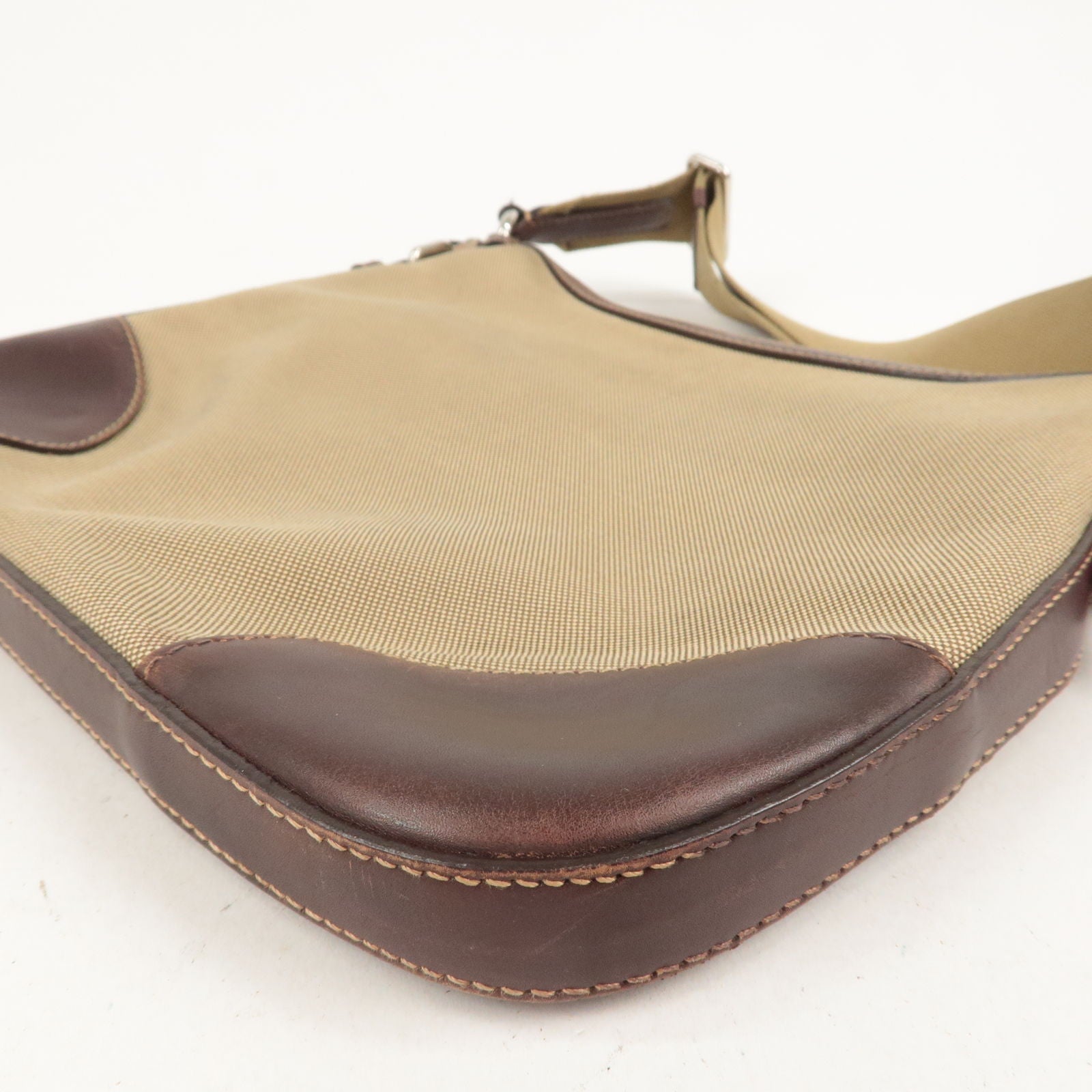 Prada Logo Jacquard Leather Shoulder Bag Beige Brown BT0533