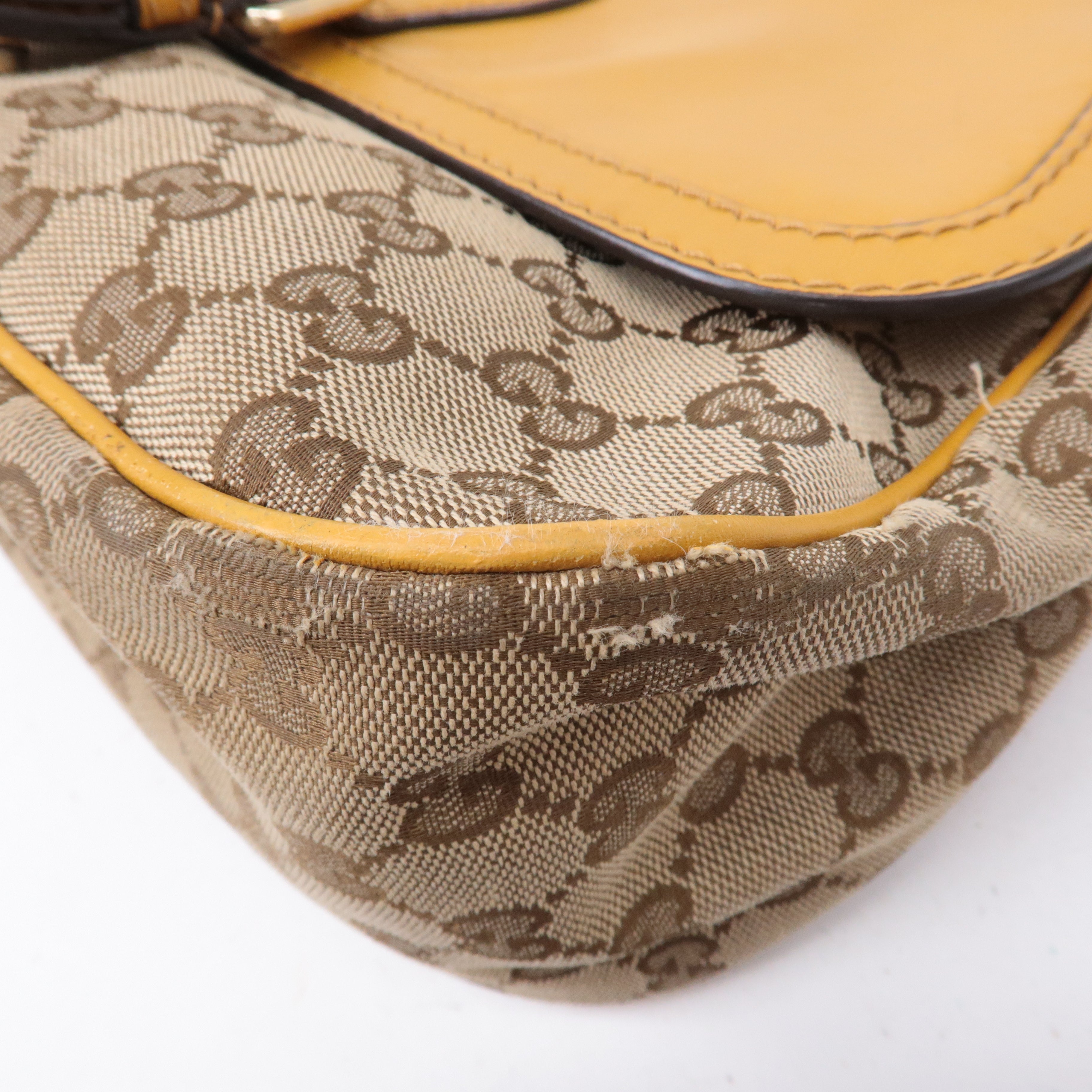 GUCCI GG Canvas Leather Shoulder Bag Beige Brown Yellow 308452