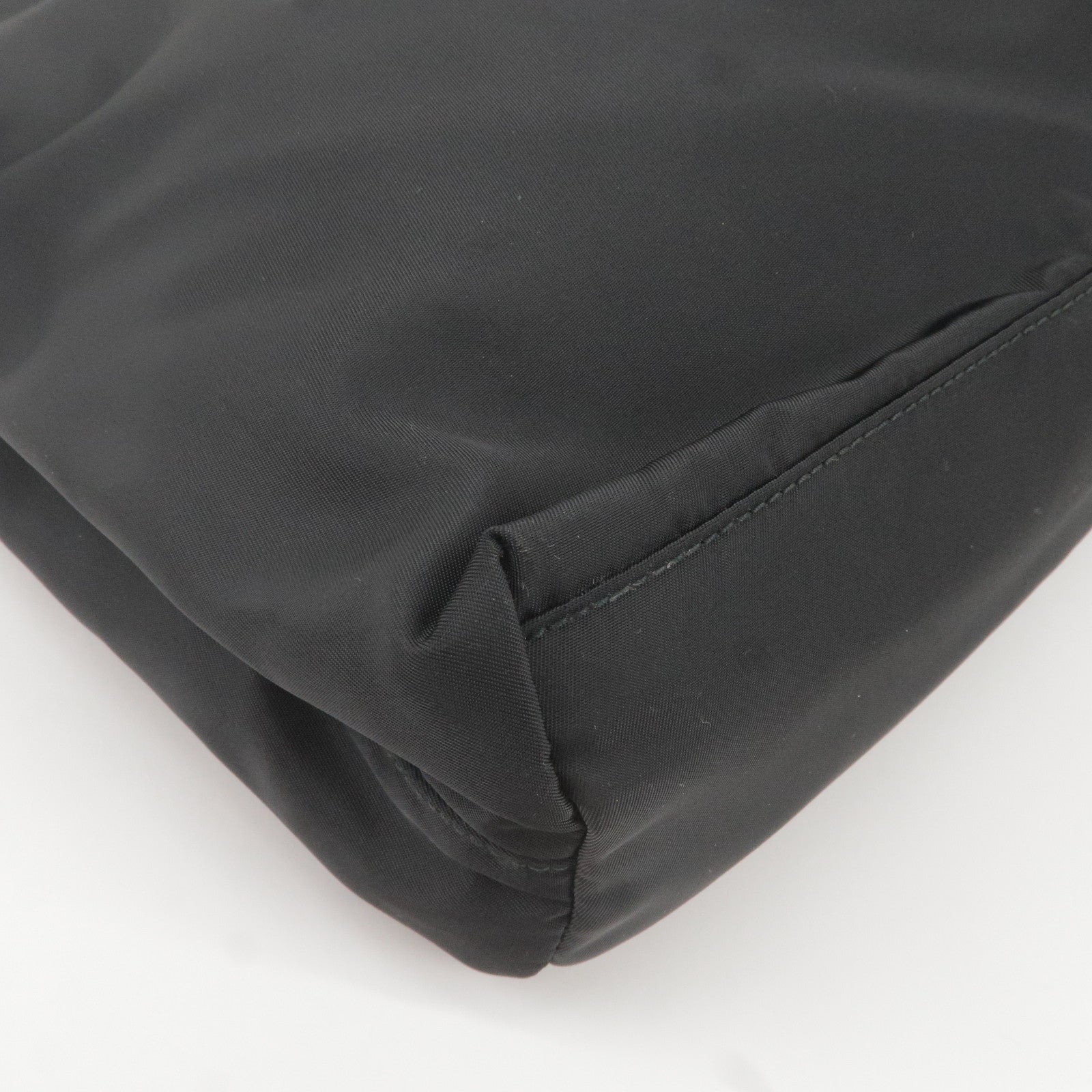 Prada Logo Nylon Leather Tote Bag Hand Bag Black