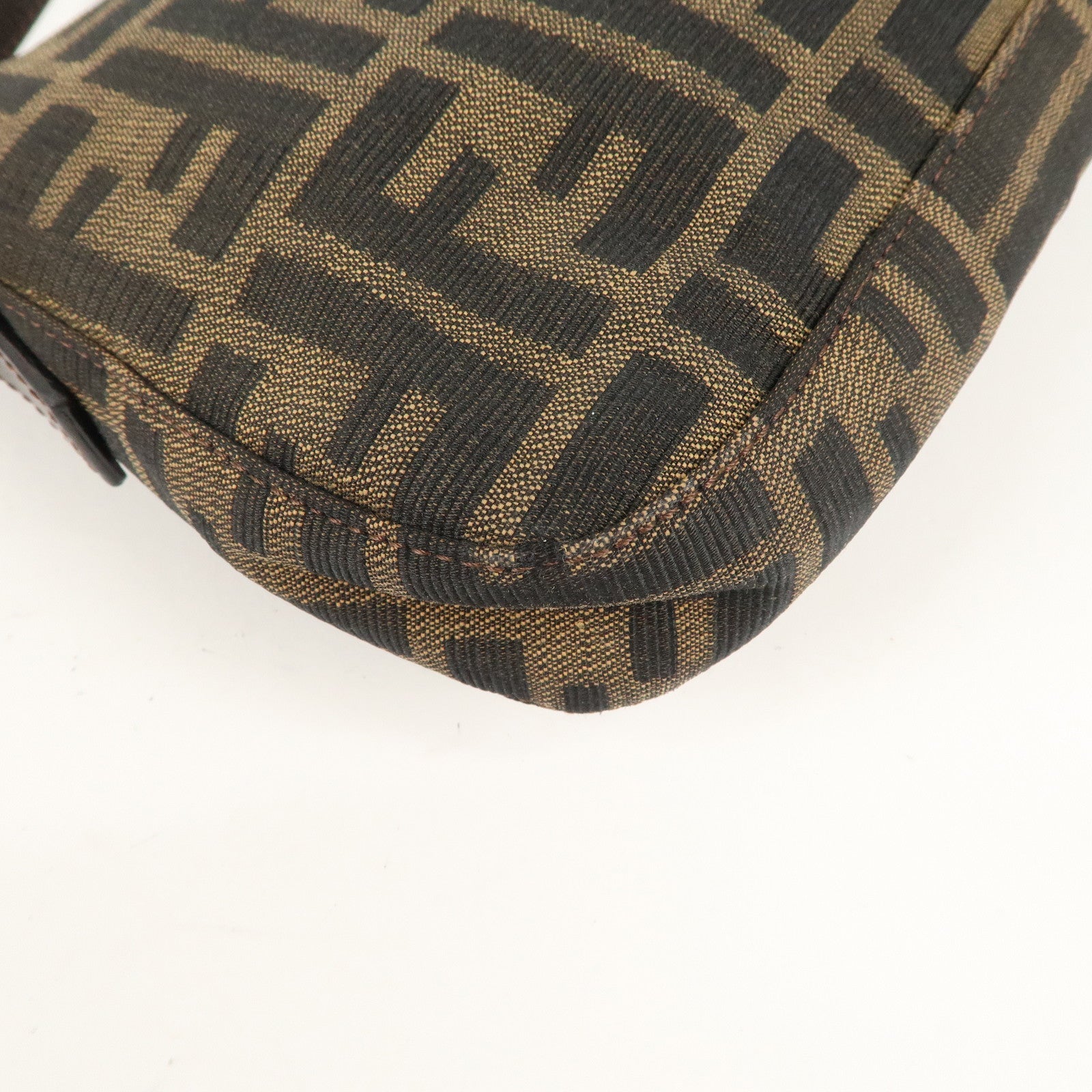 FENDI Mamma Baguette Canvas Leather Shoulder Bag Brown 26424
