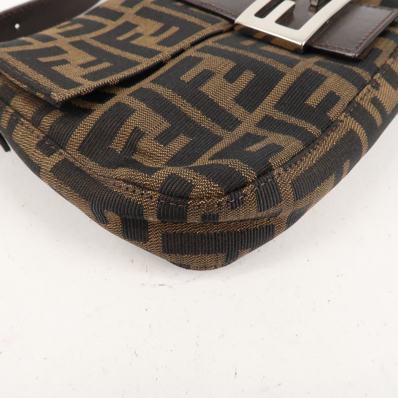 FENDI Zucca Mamma Baguette Canvas Leather Shoulder Bag 26424