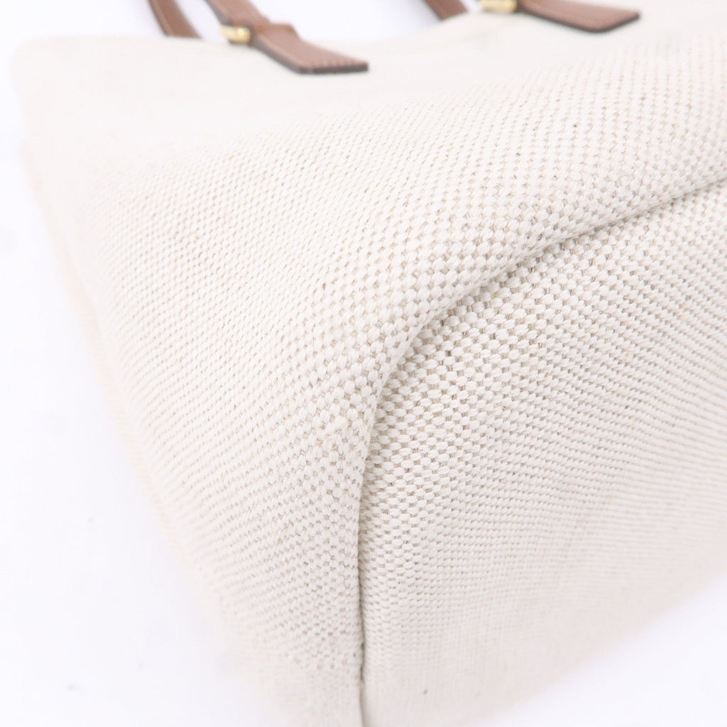 Prada Logo Canvas Linen Leather Tote Bag Ivory Brown IBG356