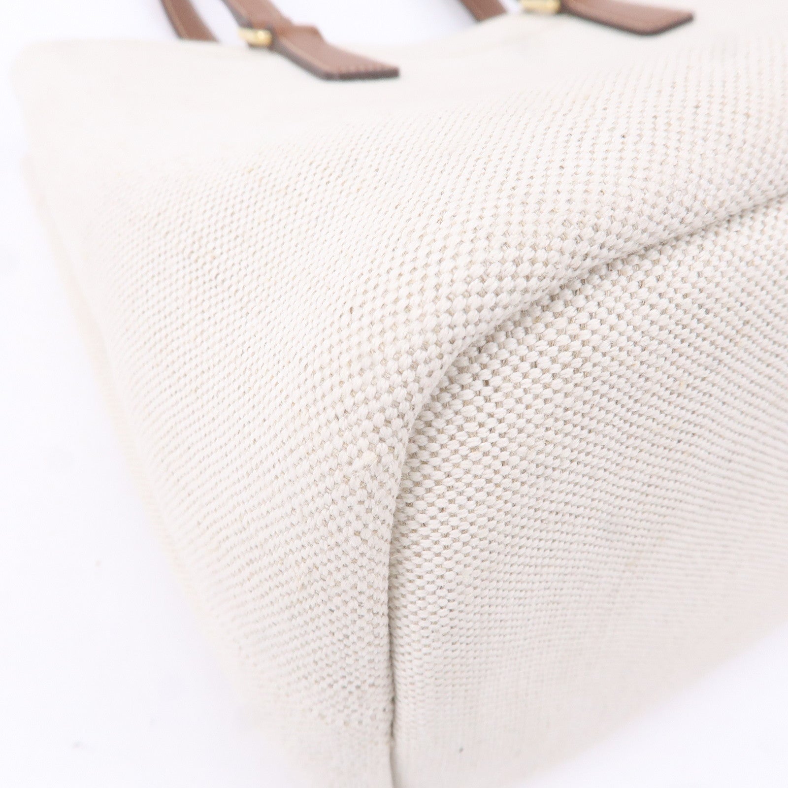 Prada Logo Canvas Linen Leather Tote Bag Ivory Brown IBG356