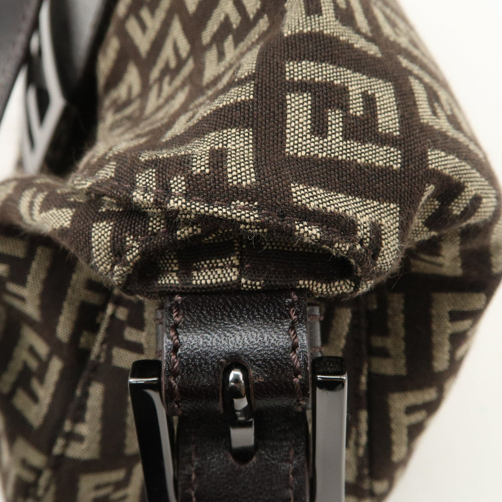 FENDI Zucchino Canvas Leather Shoulder Bag Brown Beige 8BR003