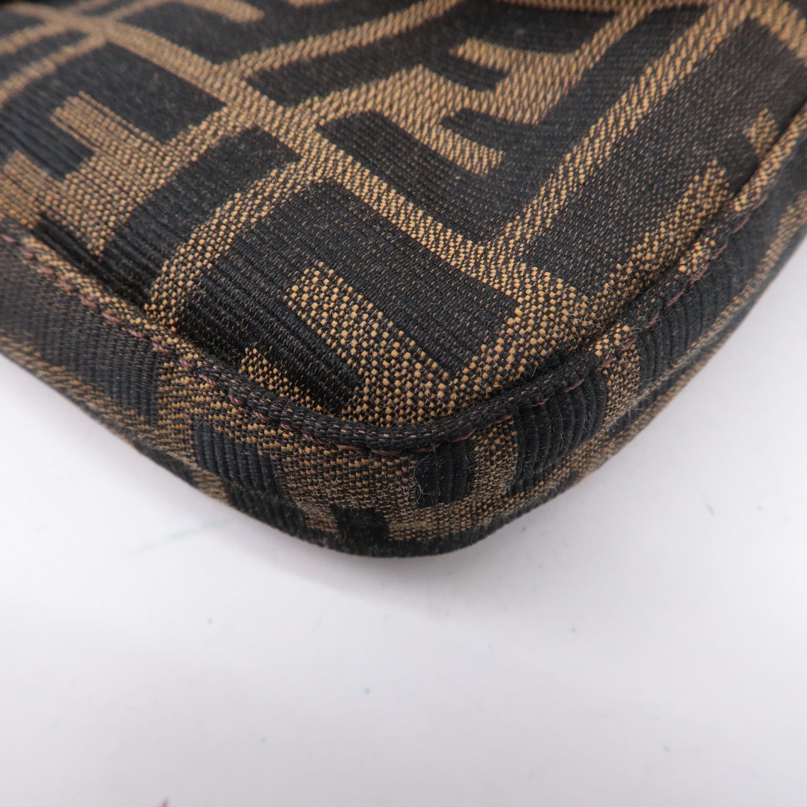 FENDI Mamma Baguette Zucca Canvas Leather Shoulder Bag Brown 26424