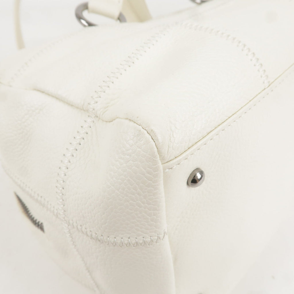 CHANEL Chocolate Bar Caviar Skin Mini Boston Bag White A26135