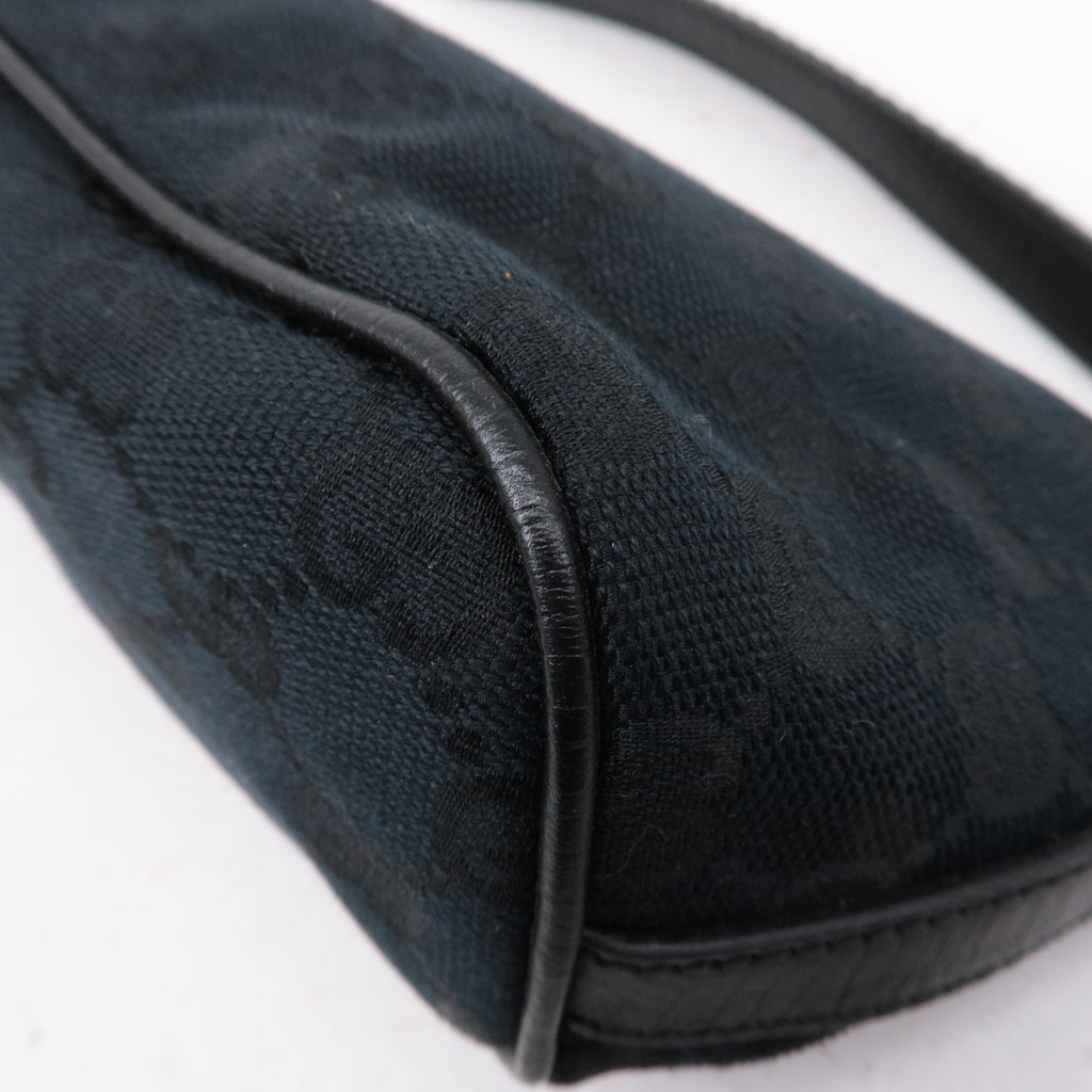 GUCCI Boat Bag Sherry GG Canvas Leather Pouch Black 141809