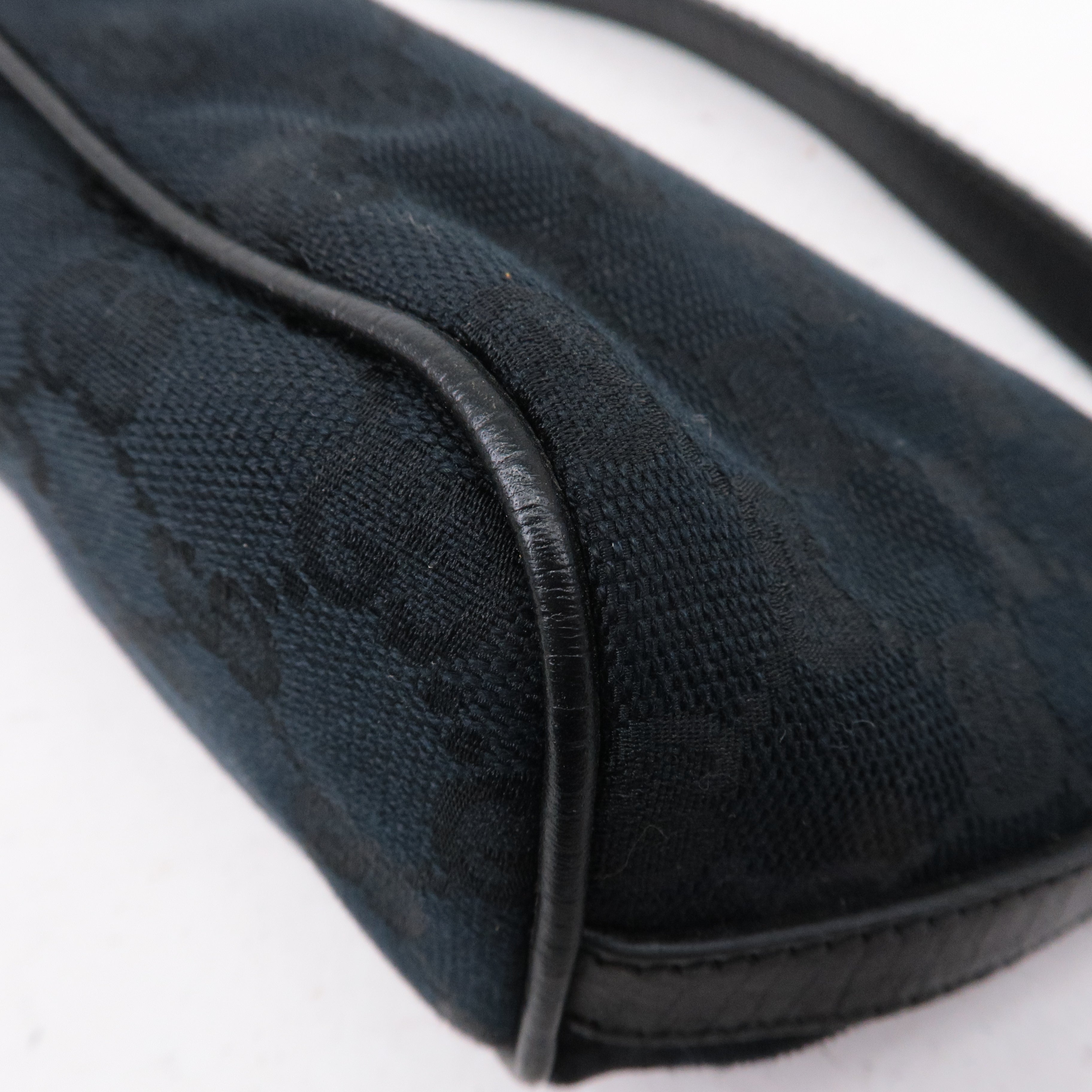 GUCCI Boat Bag Sherry GG Canvas Leather Pouch Black 141809