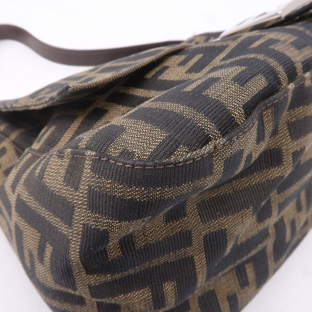 FENDI Mamma Baguette Zucca Canvas Leather Shoulder Bag 26325