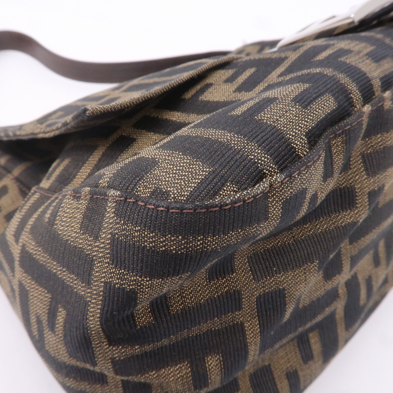 FENDI Mamma Baguette Zucca Canvas Leather Shoulder Bag 26325