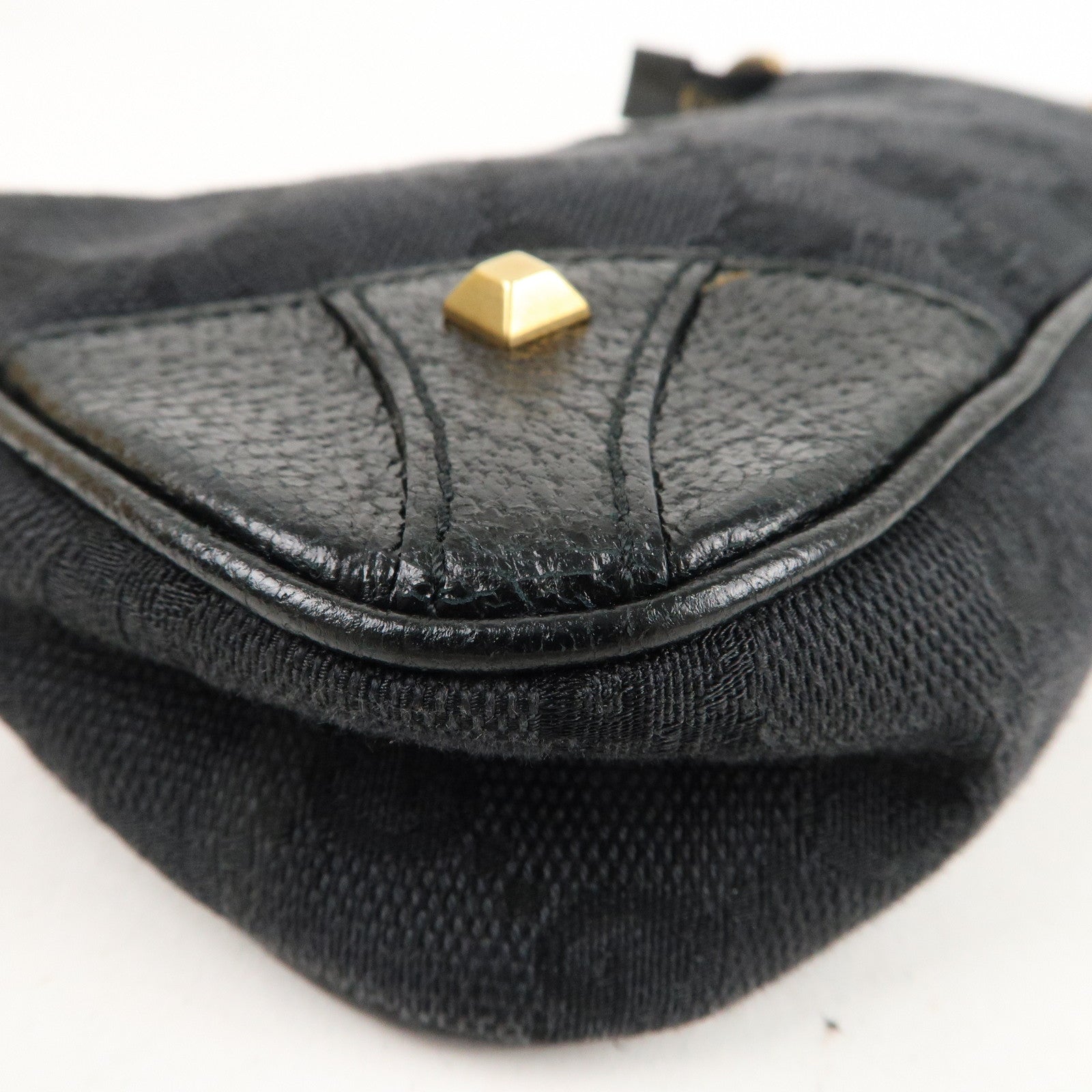 GUCCI GG Canvas Leather Chain Hand Bag Pouch Black 120940